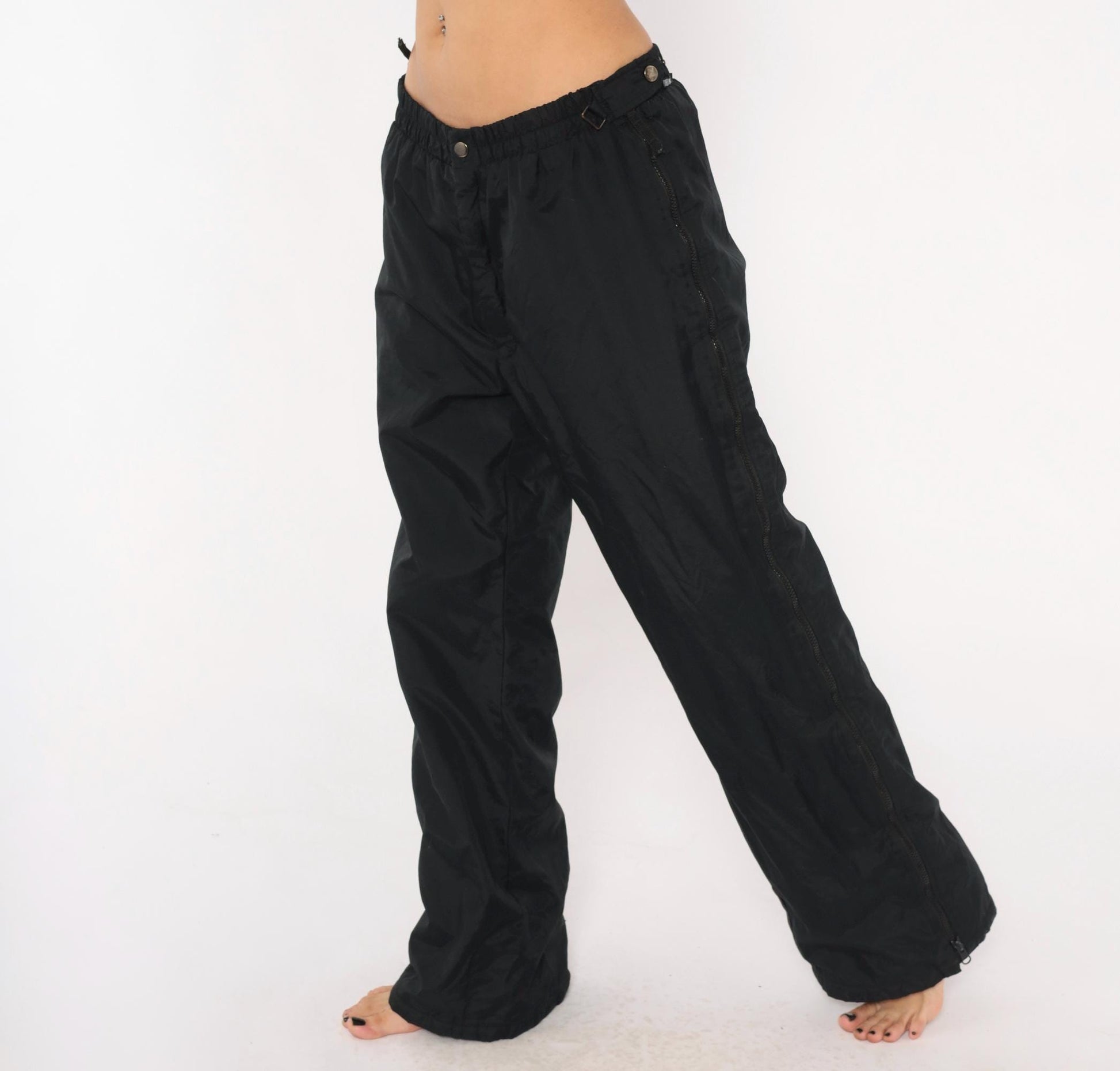 Obermeyer 2000s Black Ski Pants Full Side Zip Shell Nylon Large L