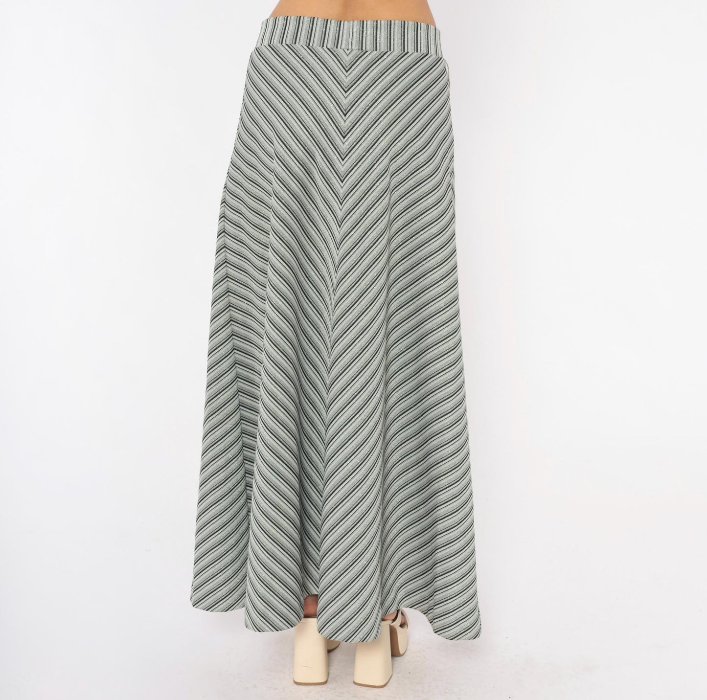 70s Grey Black Chevron Striped Maxi Skirt Herringbone A-Line Medium