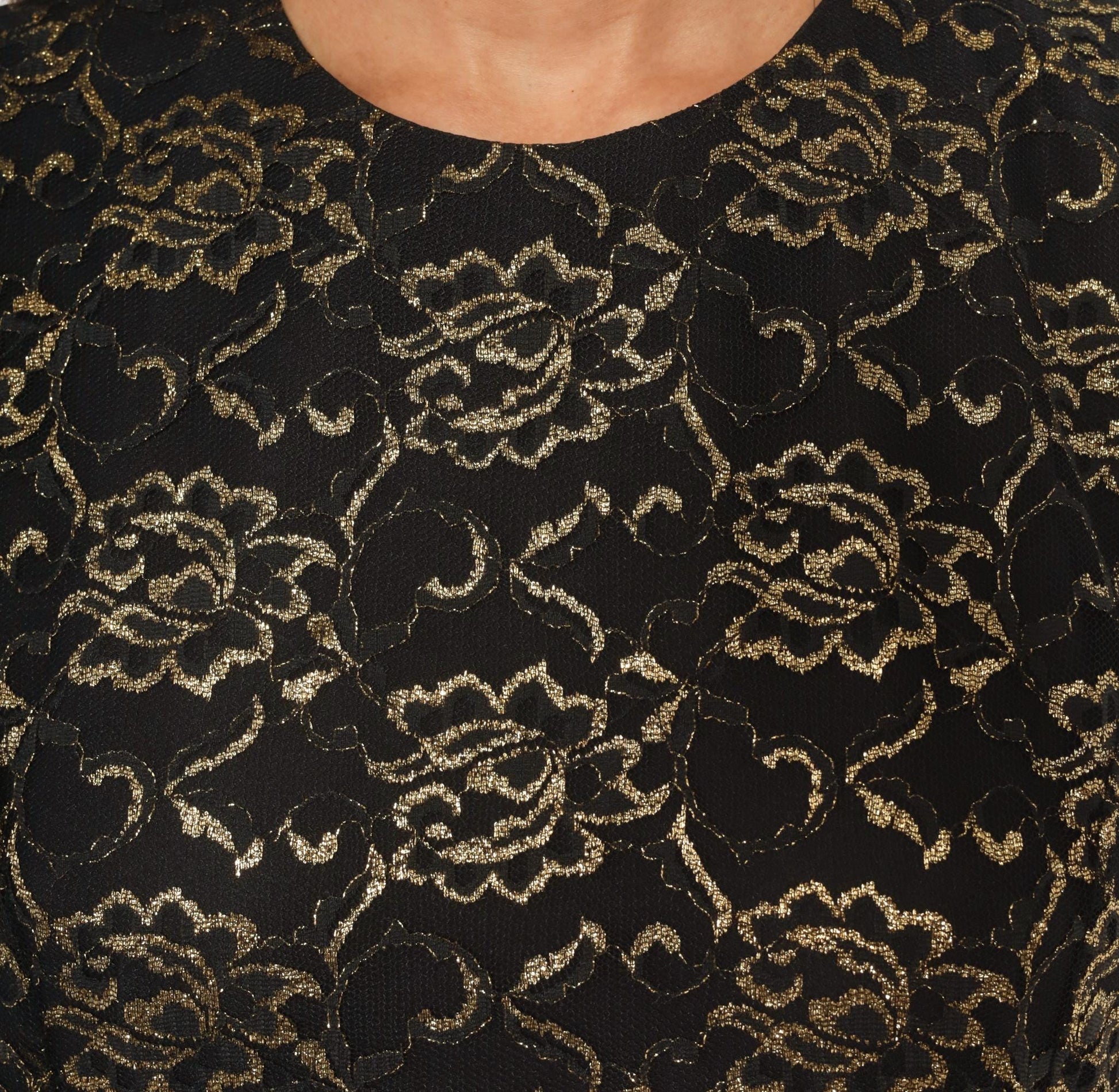 90s Good Times Black Gold Lace Overlay Dress Pleated Skirt Drop Waist Large L