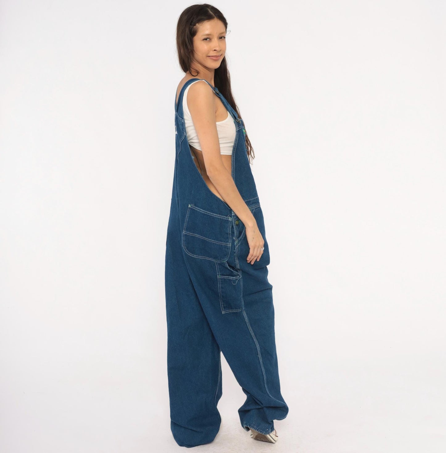 Y2K Liberty Denim Bib Overalls Green Pocket Carpenter Workwear Plus Size XXL