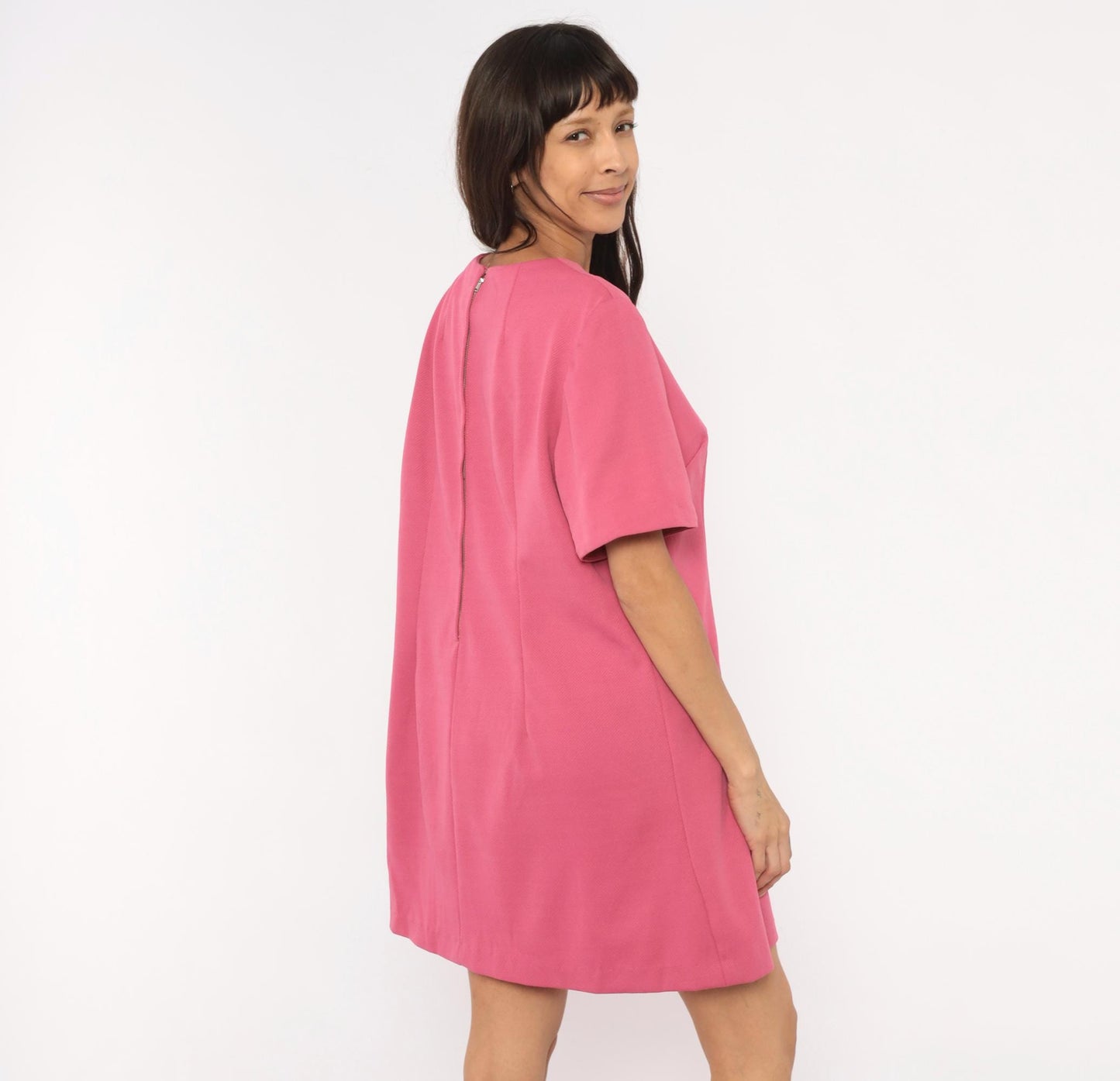 60s Pink Shift Dress A-Line Mini Scoop Neckline Short Sleeve Extra Large