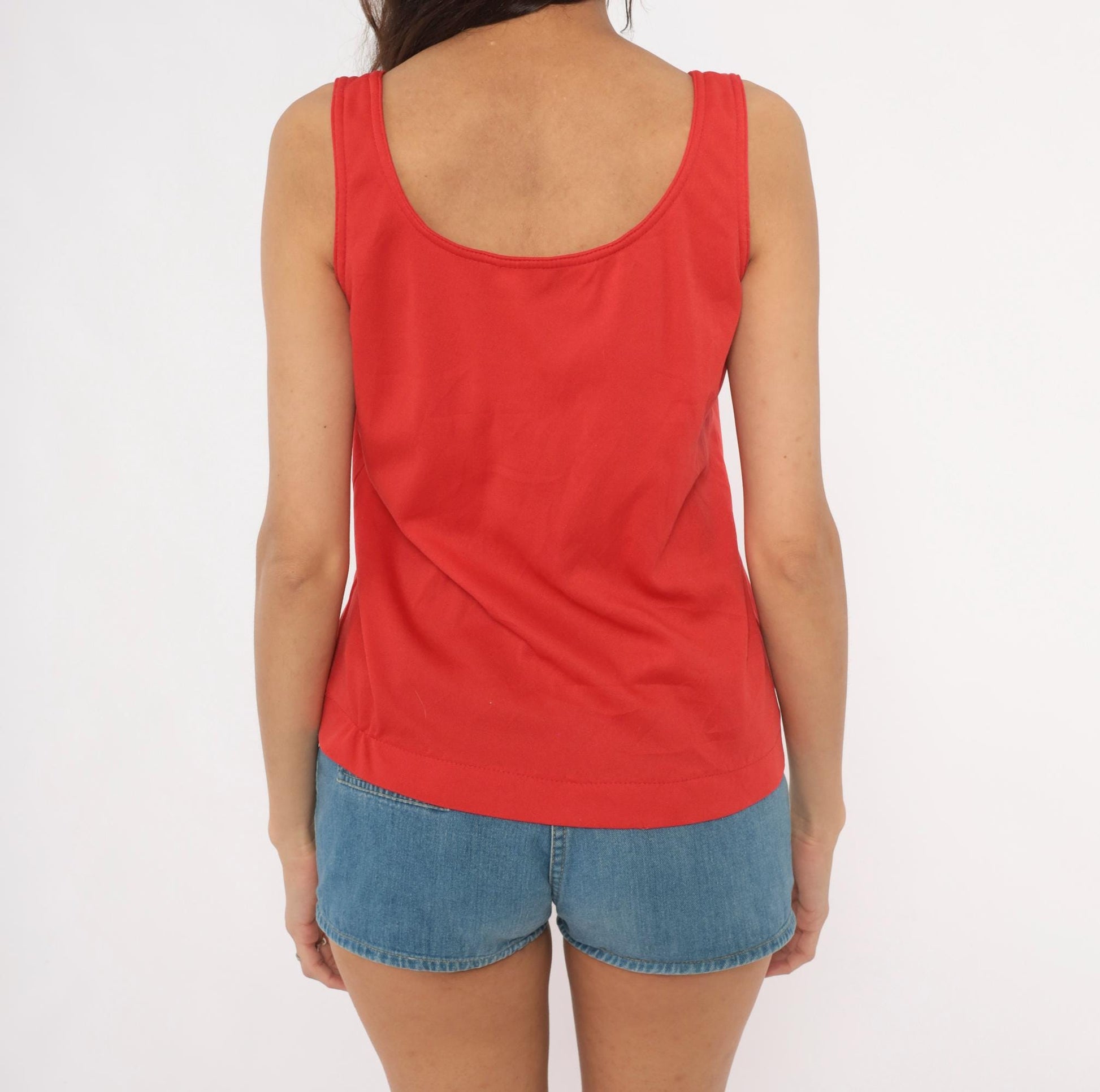 70s Loubella Extendables Red Tank Top Scoop Neck Fitted Small