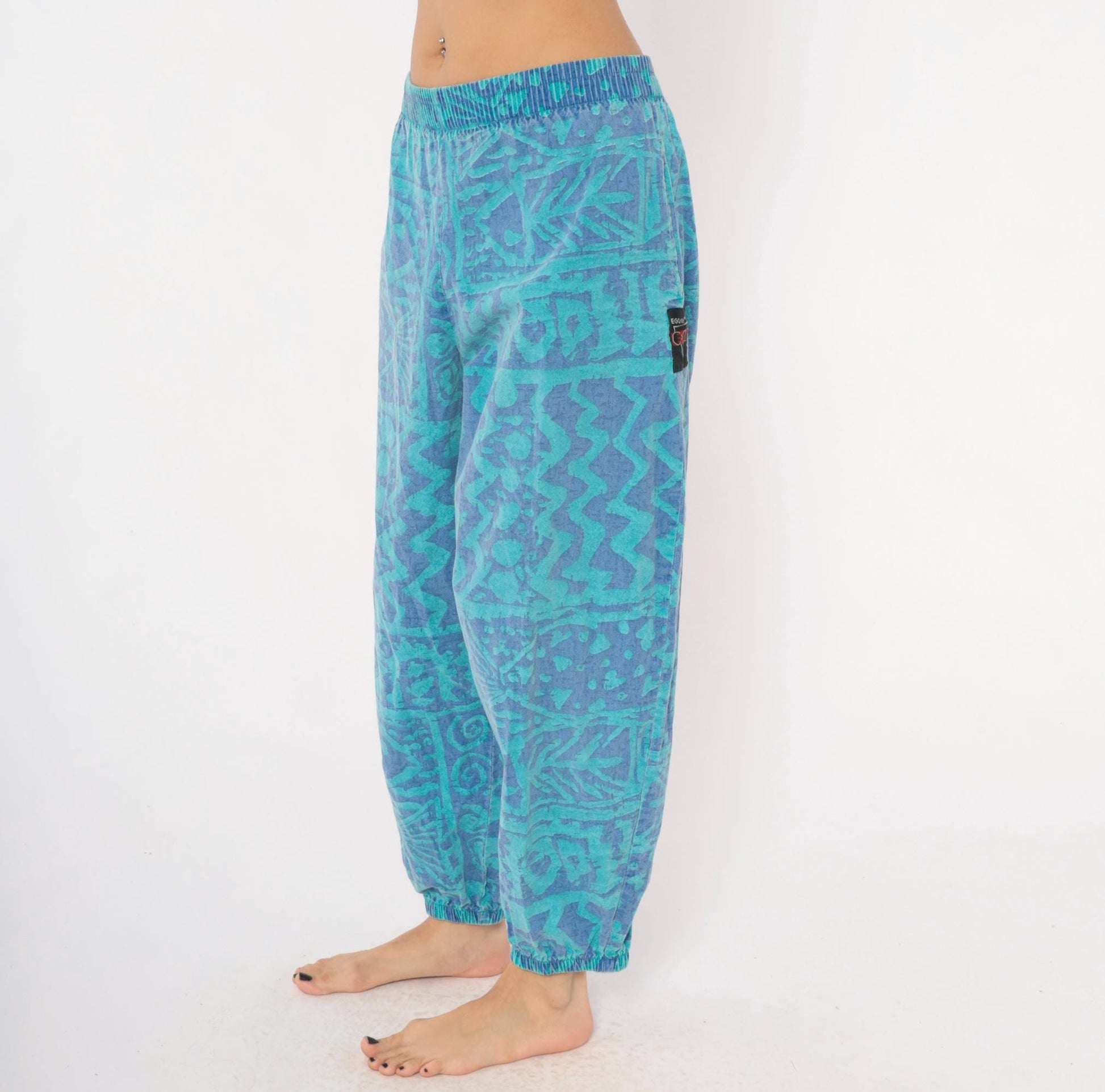 90s Ego Sportswear Tribal Joggers Teal Purple Abstract Geometric Medium