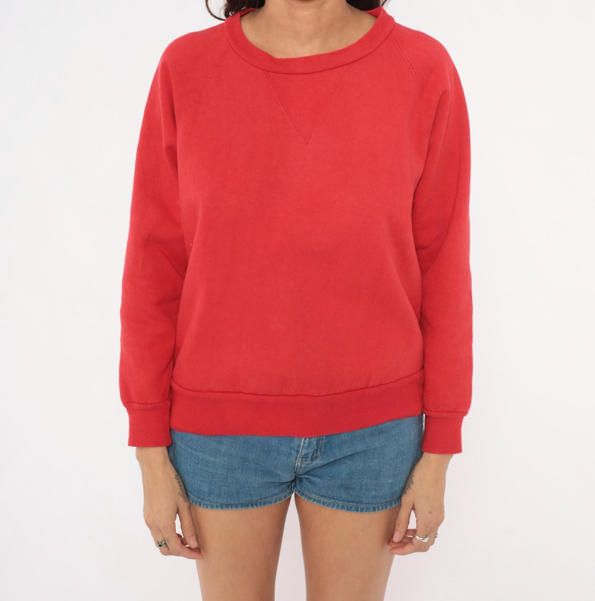 80s Firenze Red Crewneck Sweatshirt Raglan Sleeve Cotton Pullover Medium M