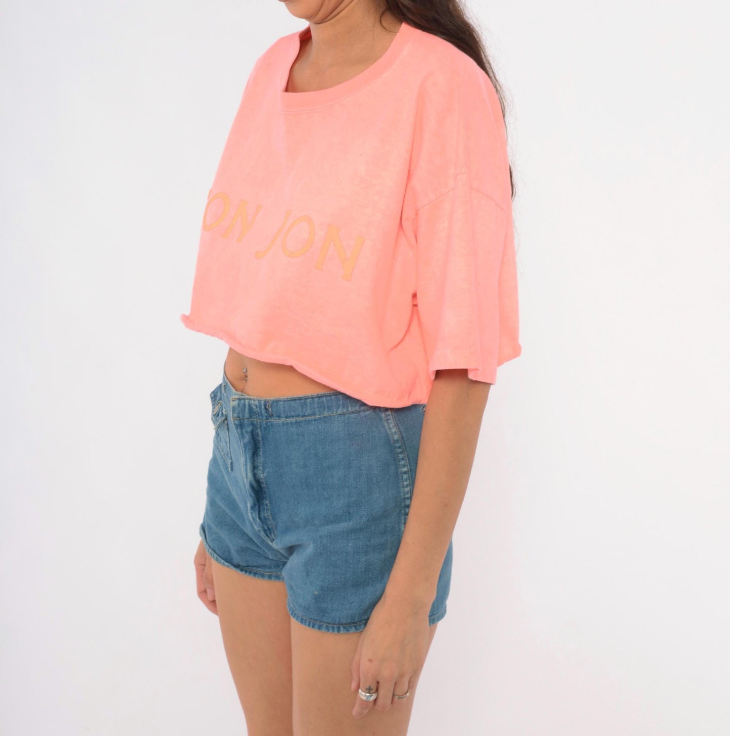 90s Ron Jon Surf Shop Neon Peach Crop Top Cotton Tee One Size