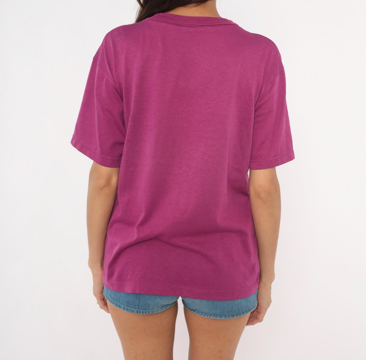 80s Plum Pocket Tee Cotton Crew Neck Boxy Short Sleeve Medium