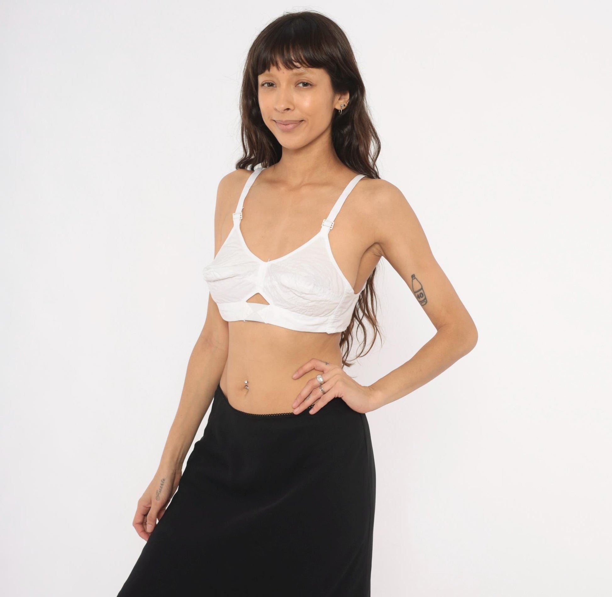 80s Anchors White Cotton Bra Pointed Cup Bullet Bra Medium