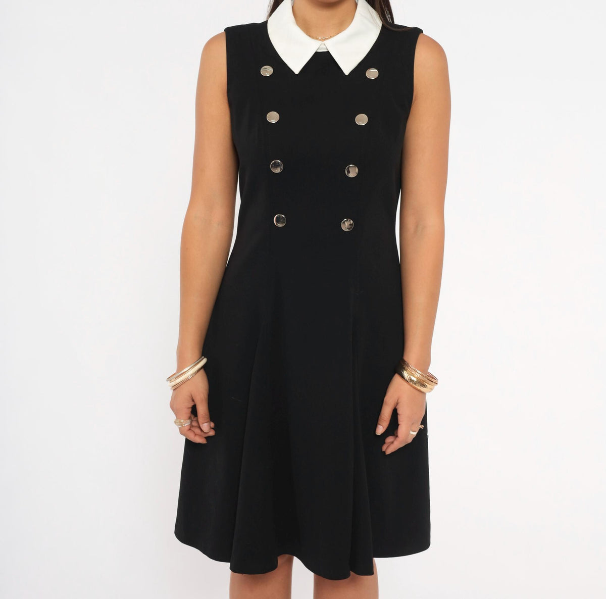Y2K Tommy Hilfiger Black Mini Dress Double Breasted White Collar Medium M