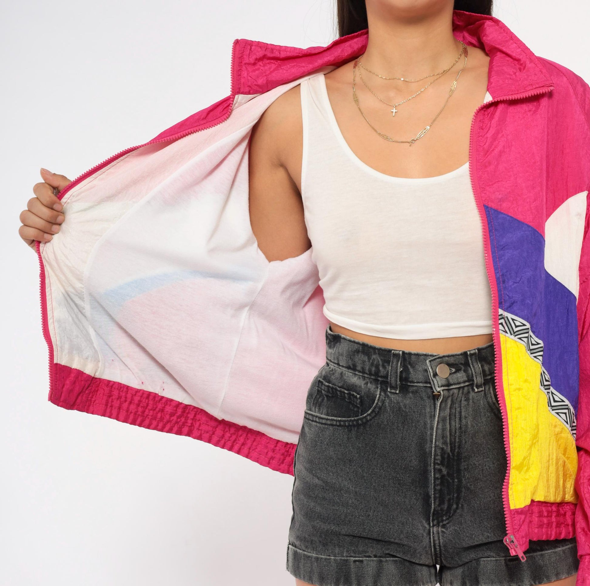 90s Longstreet Colorblock Windbreaker Hot Pink Purple Yellow Teal Small