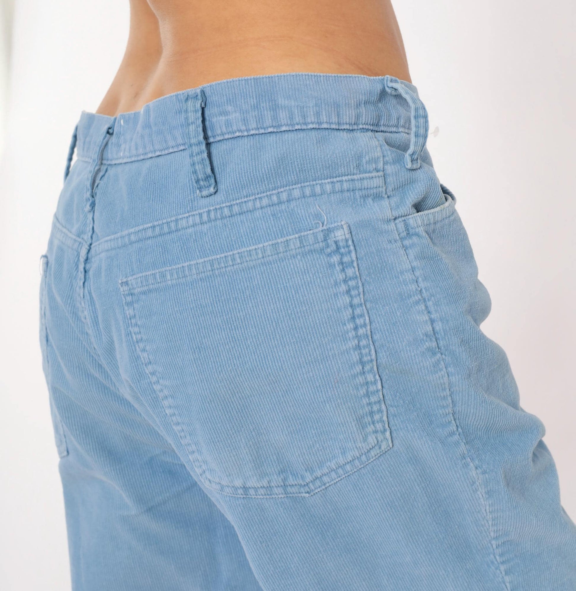 80s Sky Blue Corduroy Flare Pants Bell Bottom Powder Blue Trousers 34x34