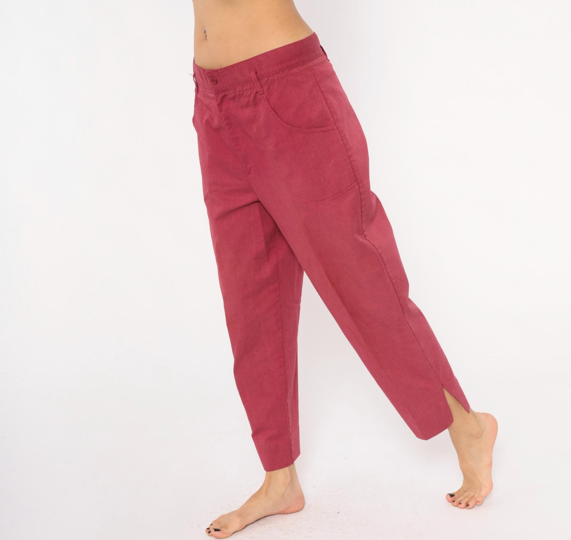 80s Double Take Burgundy Tapered Trousers Cropped Ankle Cotton Blend Women's 33