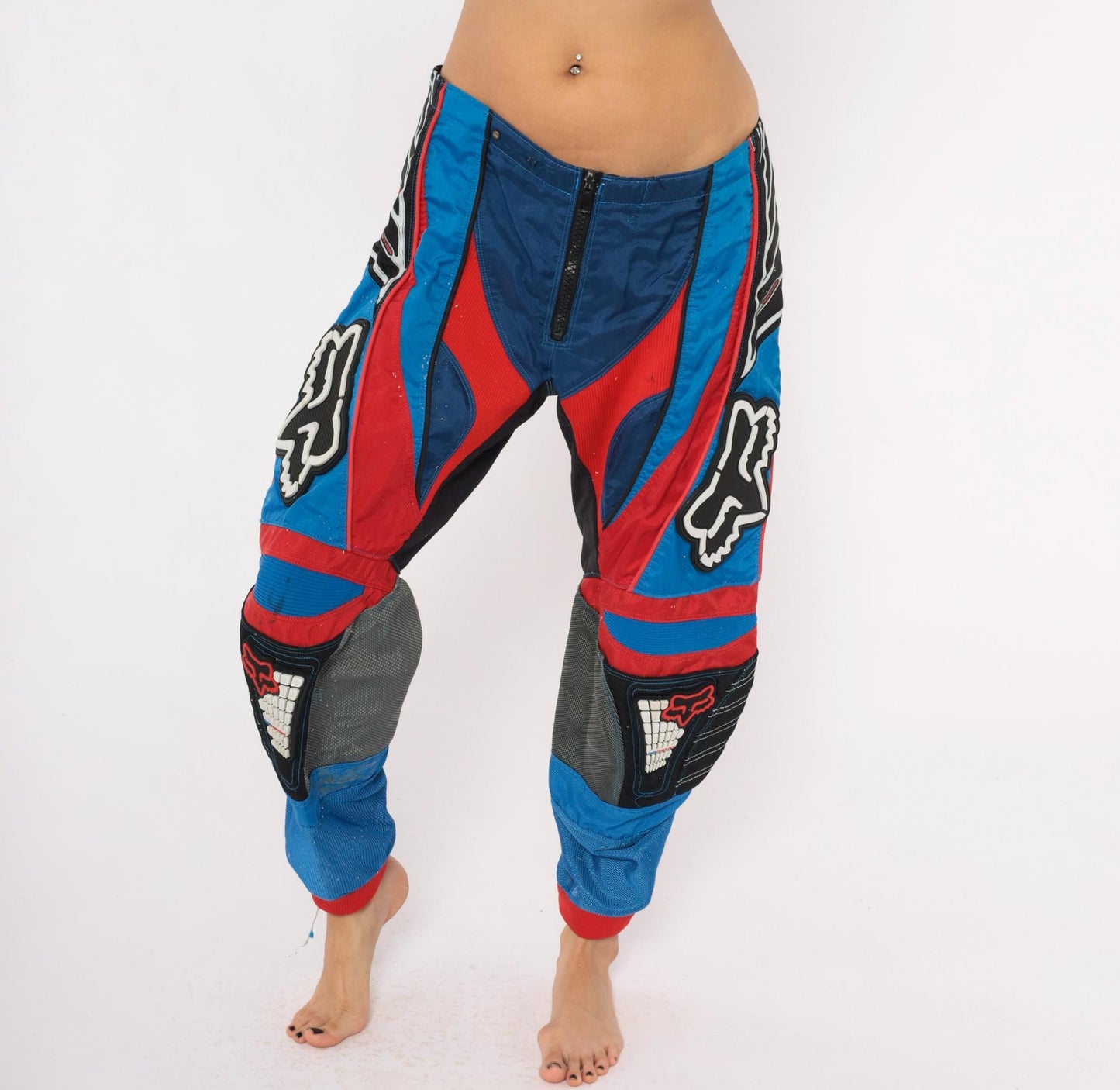90s Fox Racing Motocross Pants Blue Red Black Colour-Block MX Trousers Large