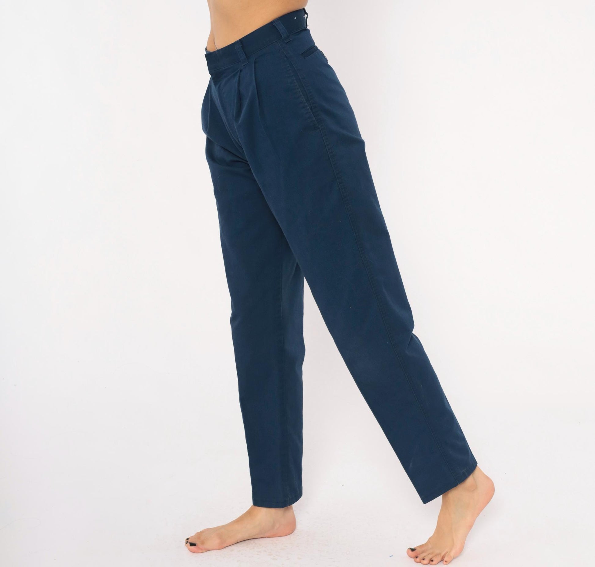80s Mark Twain Navy Pleated Trousers High Waist Tapered Ankle Length Small