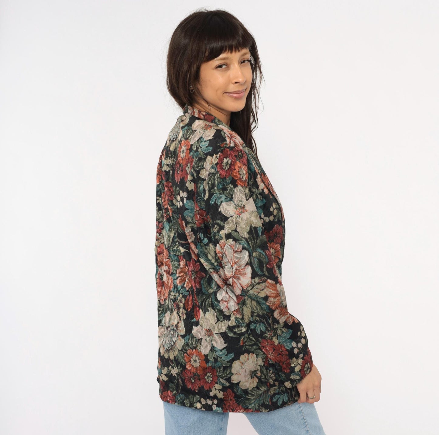 90s Laura Tyler Floral Blazer Black Botanical Jacquard Medium M