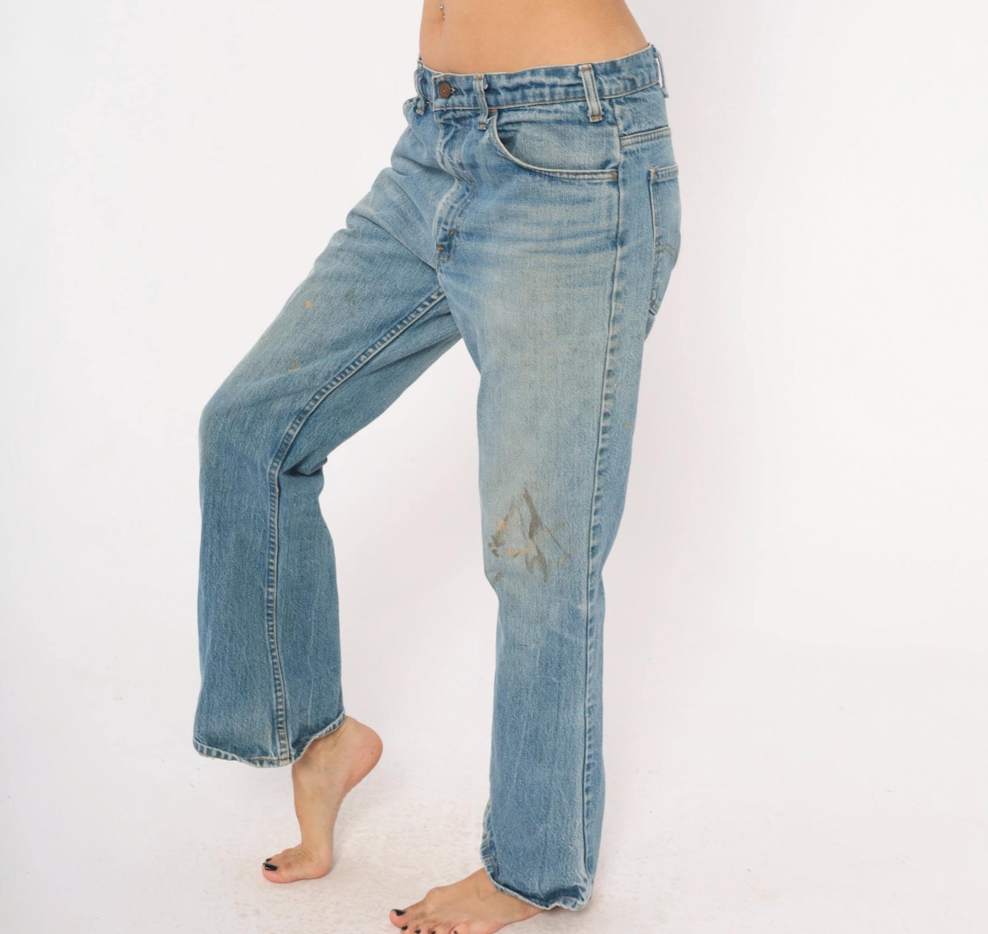 Y2K Levi's Orange Tab Flare Jeans Light Blue Distressed Low Rise 34x31