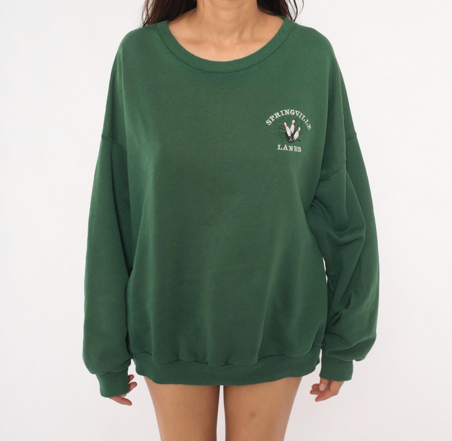 90s Springville Lanes Bowling Sweatshirt Forest Green Embroidered Hanes Plus Size XXL