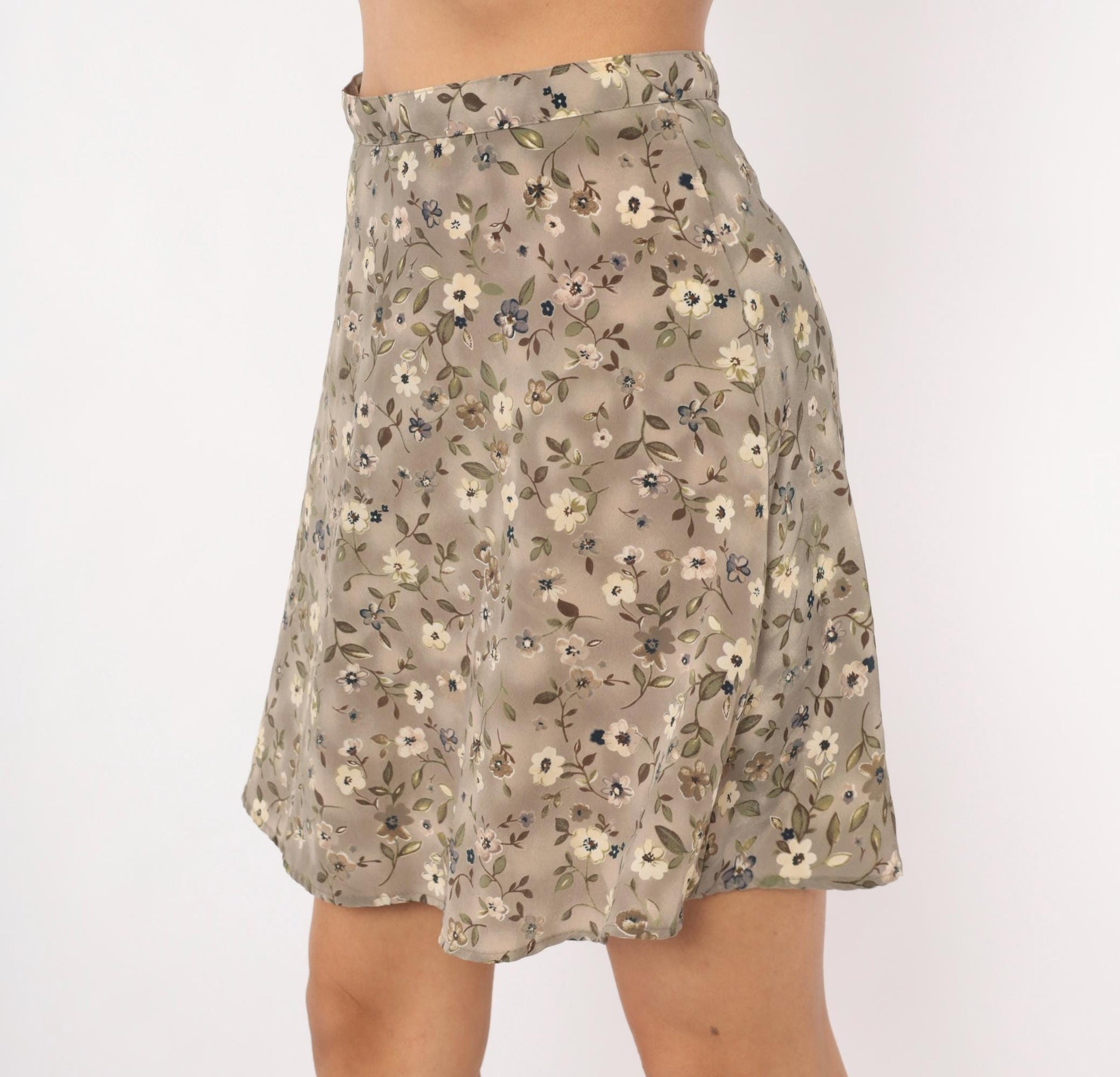 90s We Too Floral Mini Skirt Taupe Ditsy Print A-Line Small S