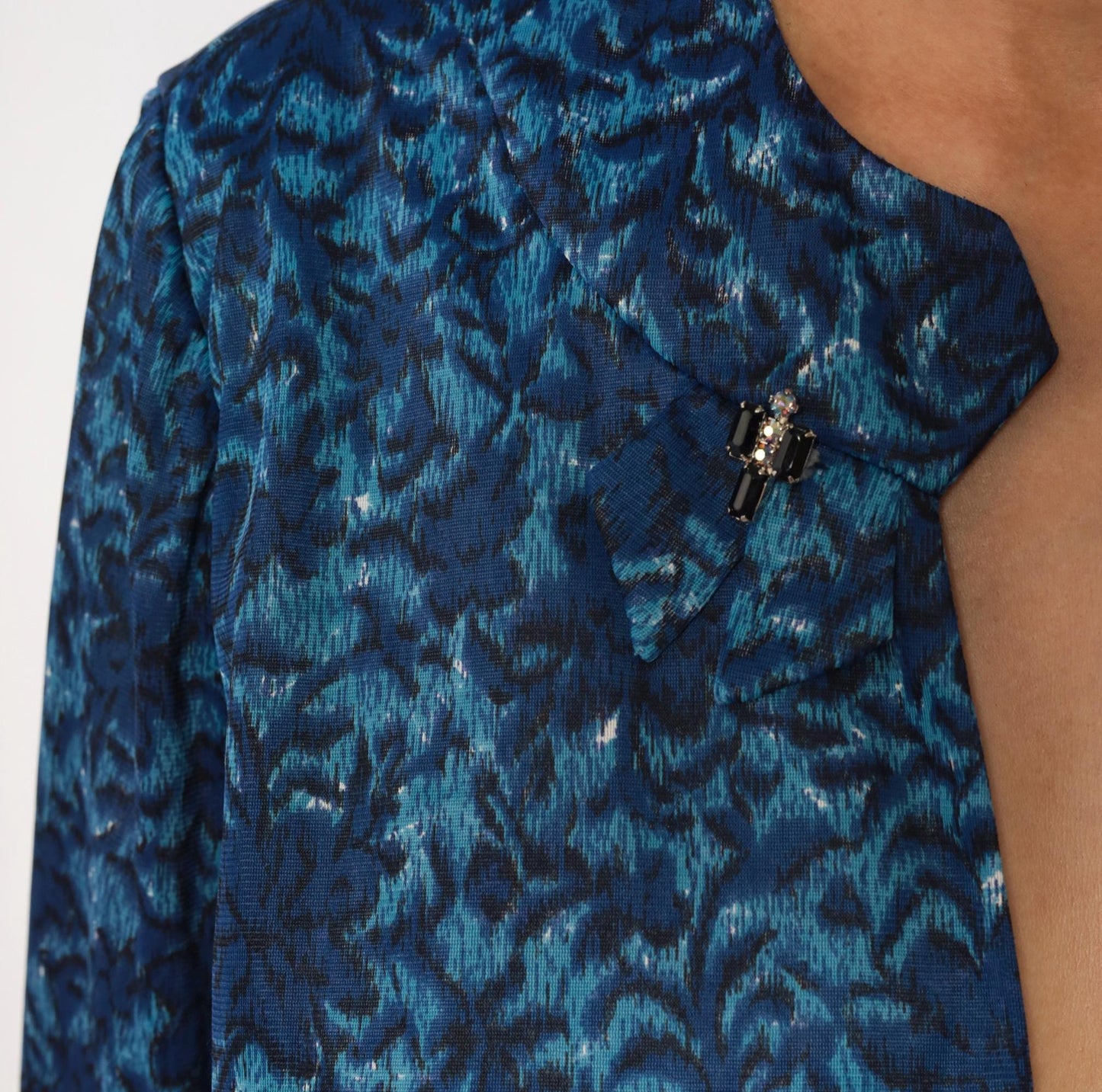 60s Cobalt Jacquard Bolero Jacket Floral Damask Three Quarter Sleeve Medium M