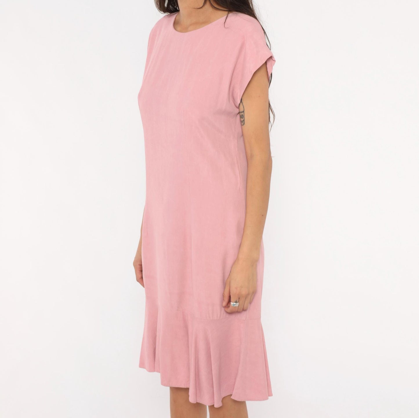 80s Damon Petite Dusty Rose Drop Waist Dress Cap Sleeve Knee Length Small S