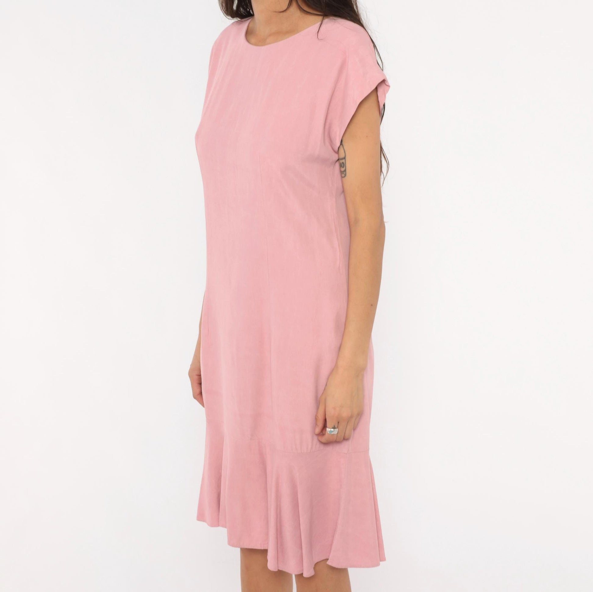 80s Damon Petite Dusty Rose Drop Waist Dress Cap Sleeve Knee Length Small S