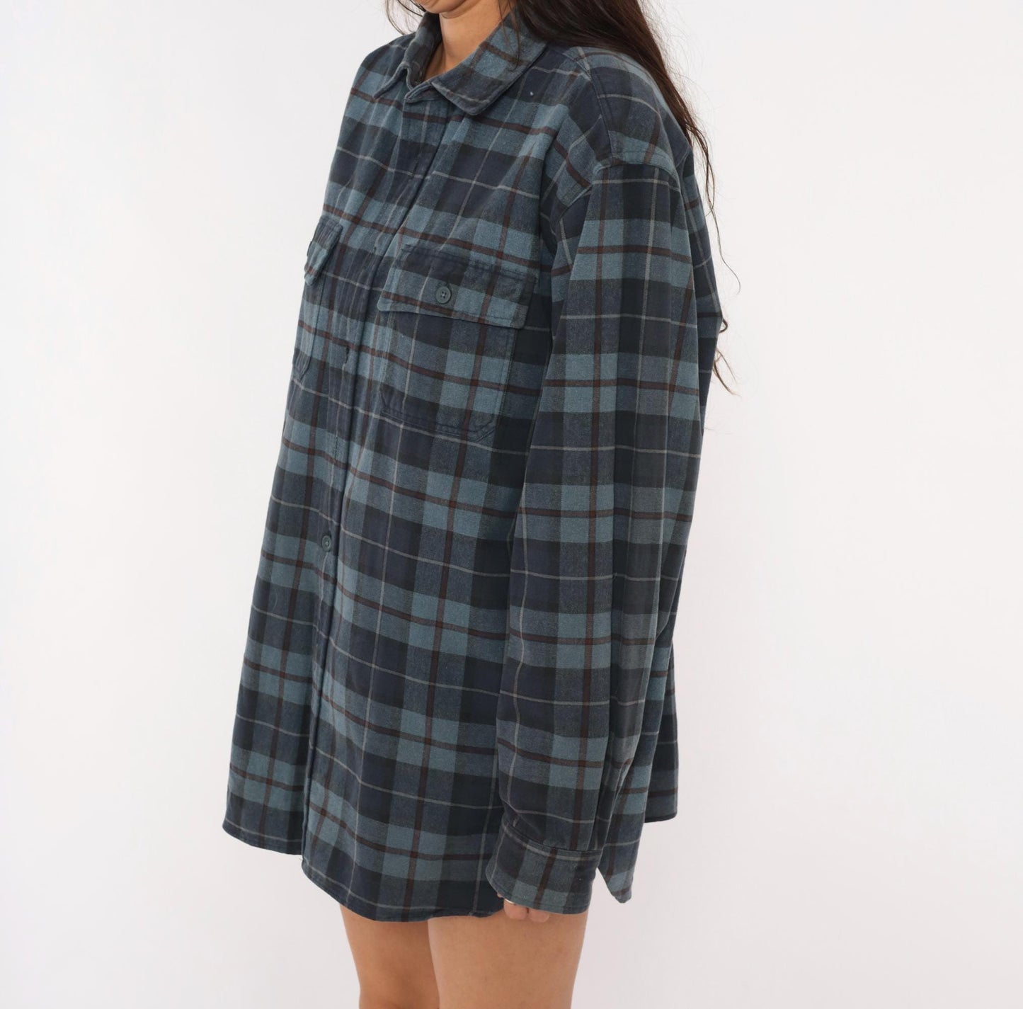 L.L.Bean 2000s Plaid Flannel Shirt Navy Burgundy Cotton Large