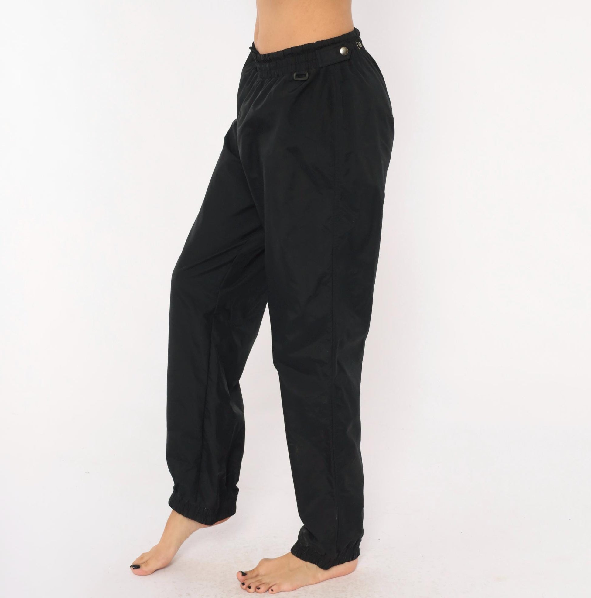 90s Sportina Black Nylon Track Pants Tapered Joggers Medium M