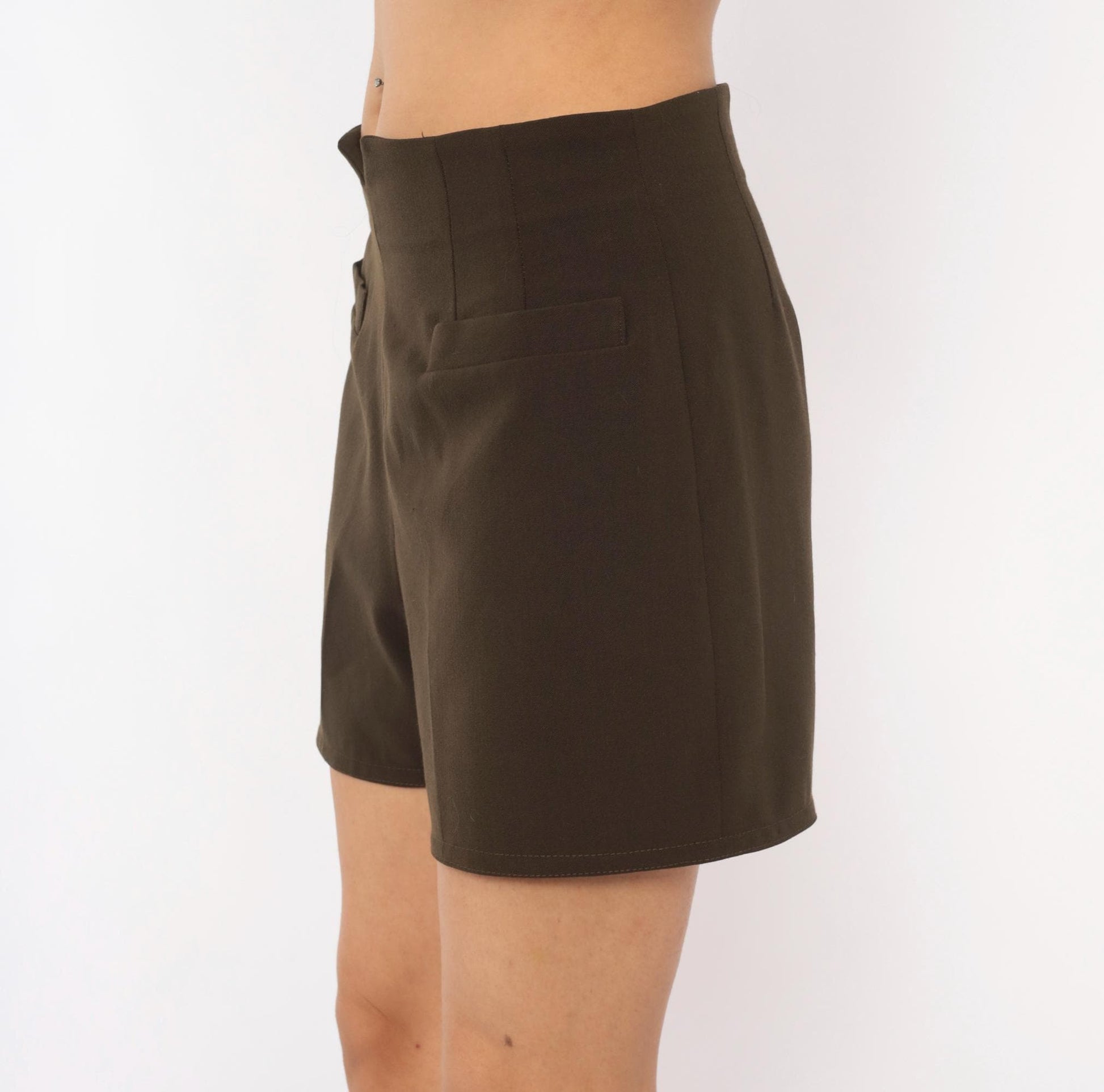 90s Virtue Olive Brown High-Rise Shorts Tailored V-Notch Medium M