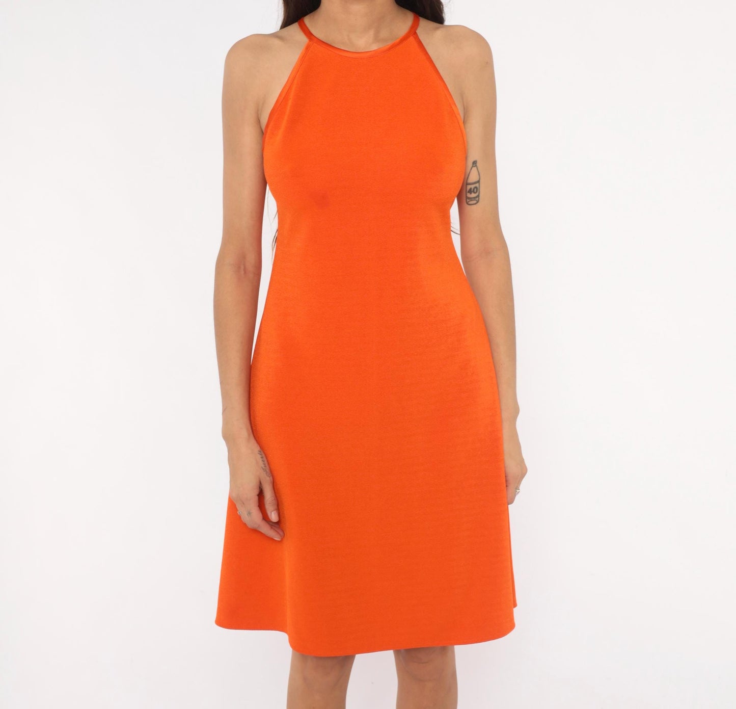 90s Jessica Howard Orange Halter Dress Criss Cross Back Knee Length Small