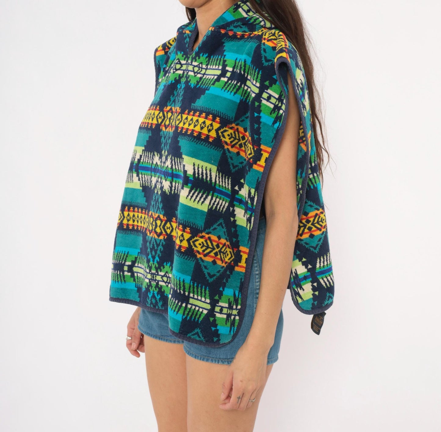 90s Pendleton Hooded Poncho Southwestern Geometric Print Cotton Small Medium