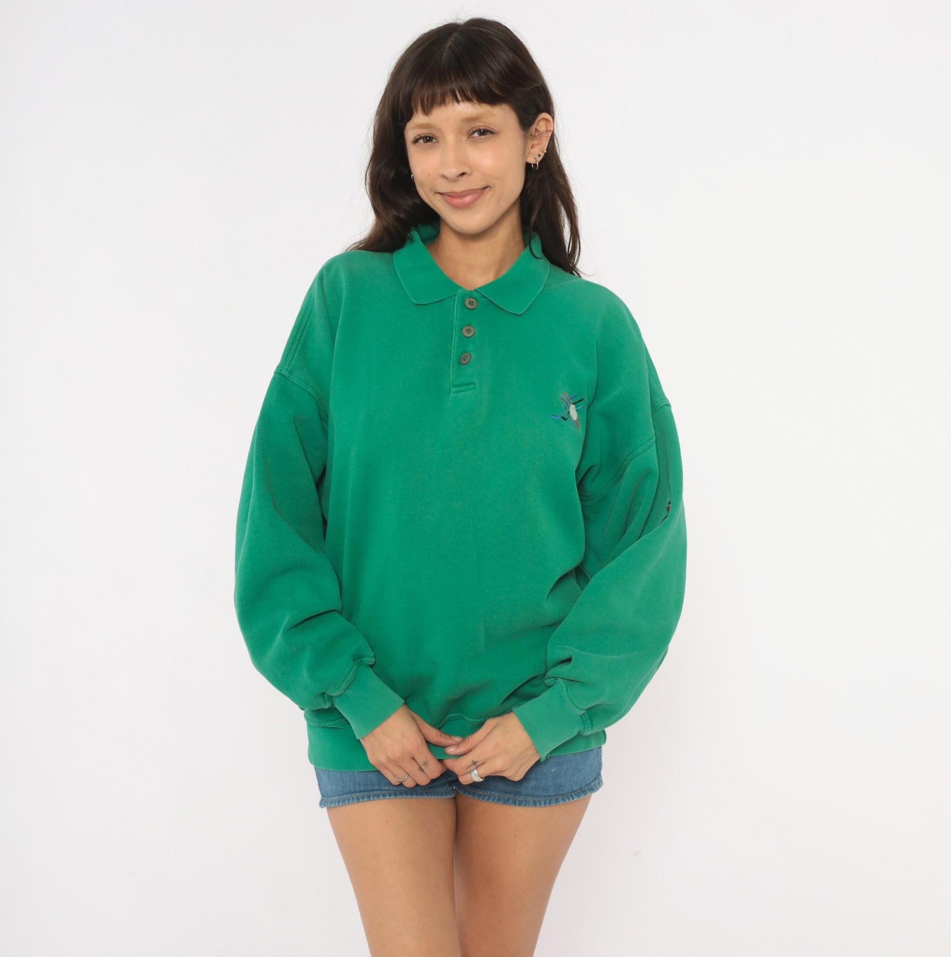 90s Pringle Sports Golf Polo Sweatshirt Green Embroidered Collared Large L