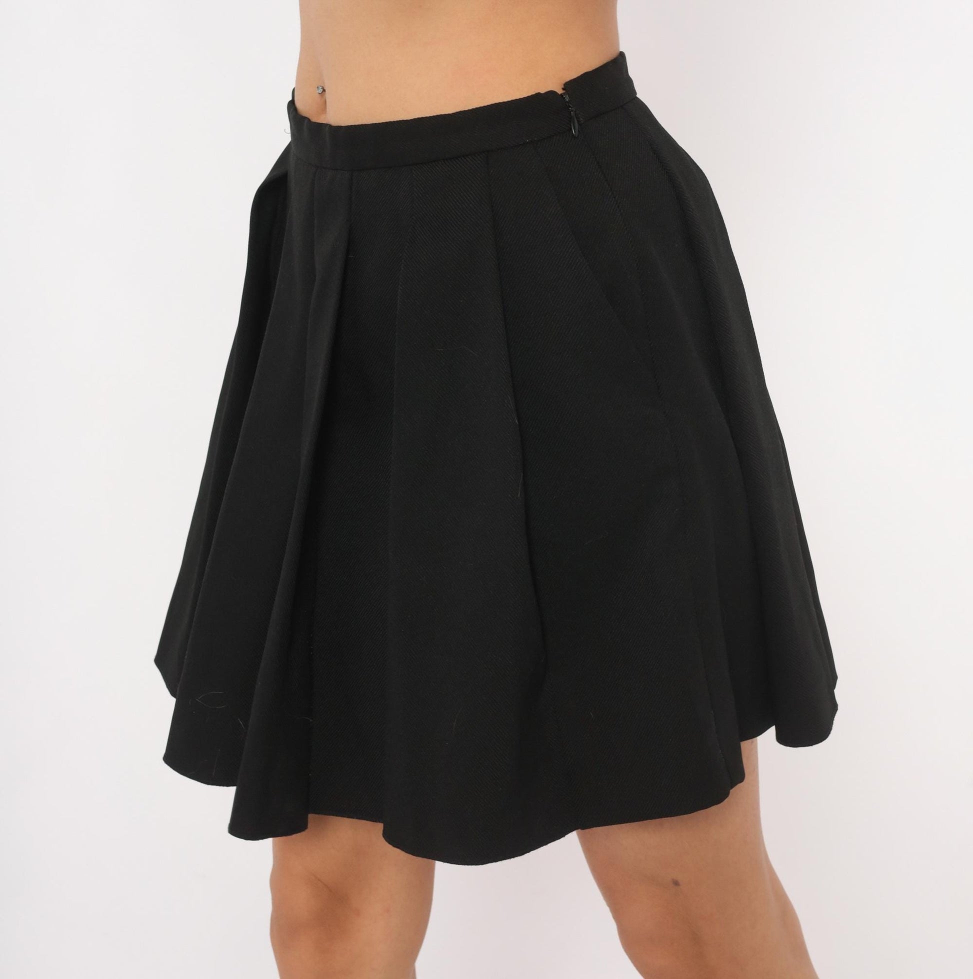 J. Crew 2000s Black Box Pleat Mini Skirt Flared A-Line Preppy Extra Small XS