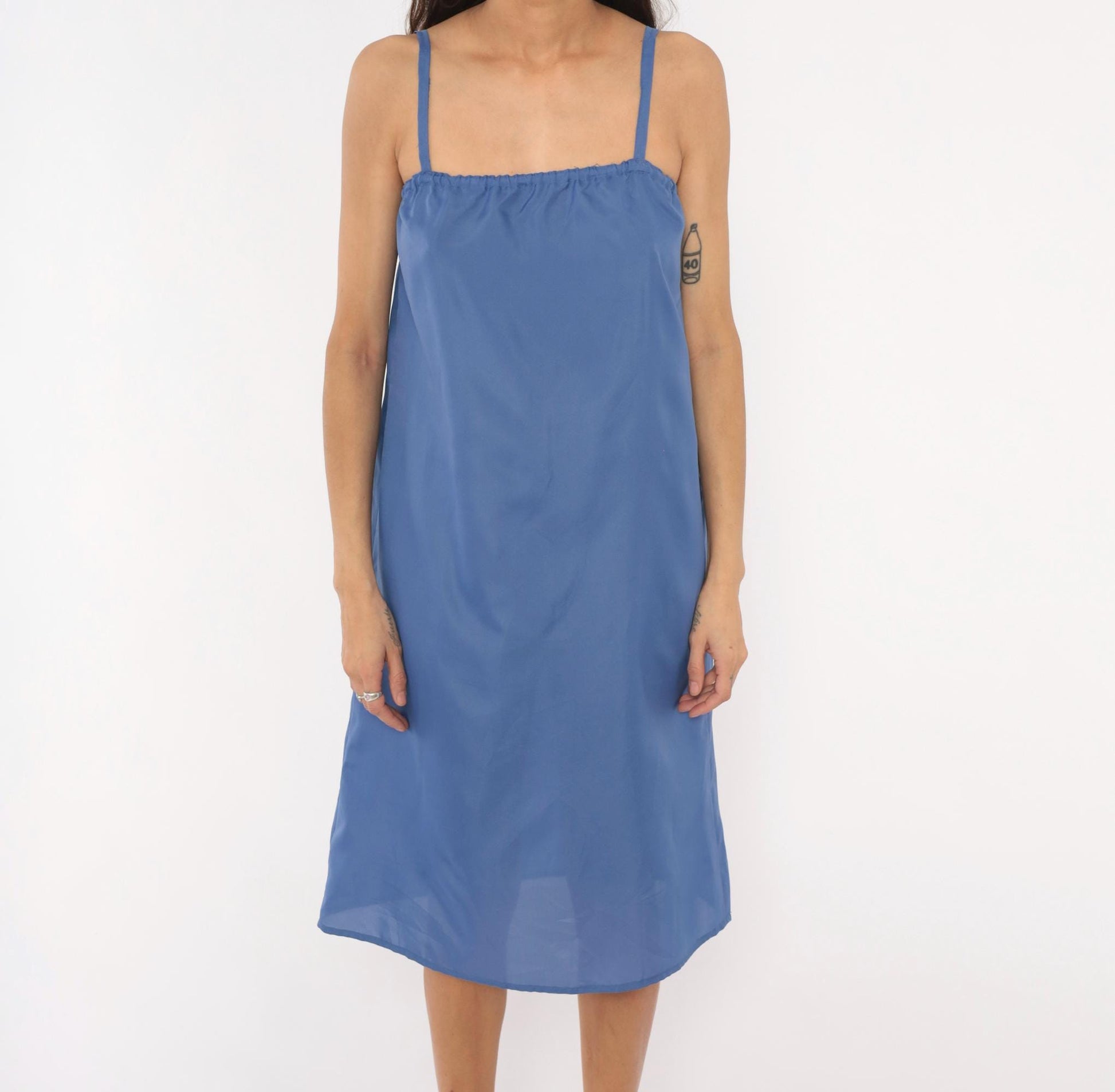 80s Periwinkle Blue Slip Dress Spaghetti Strap Knee-Length Cami Small