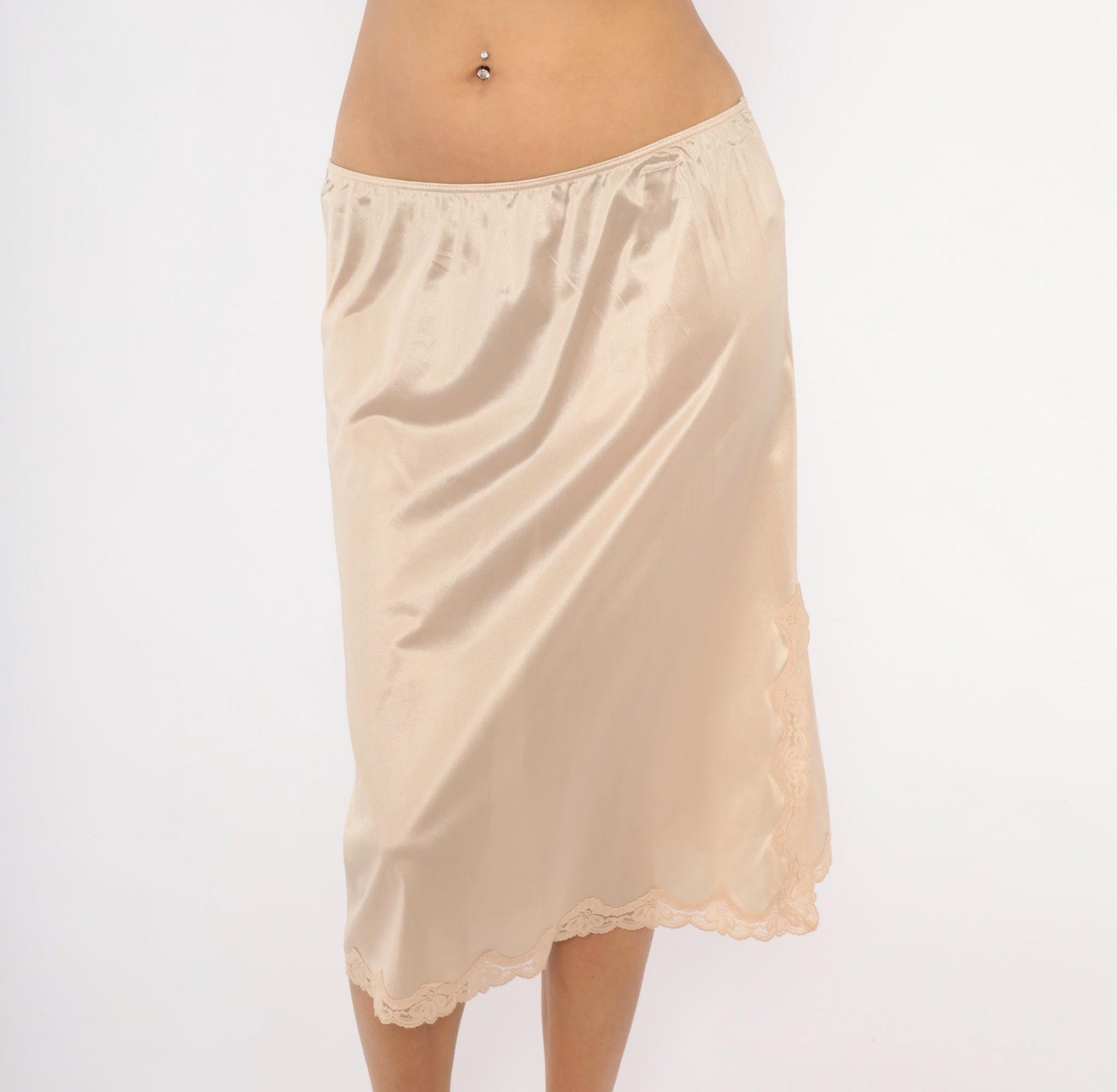 70s Sears Beige Half Slip Scalloped Lace Trim Nylon Medium
