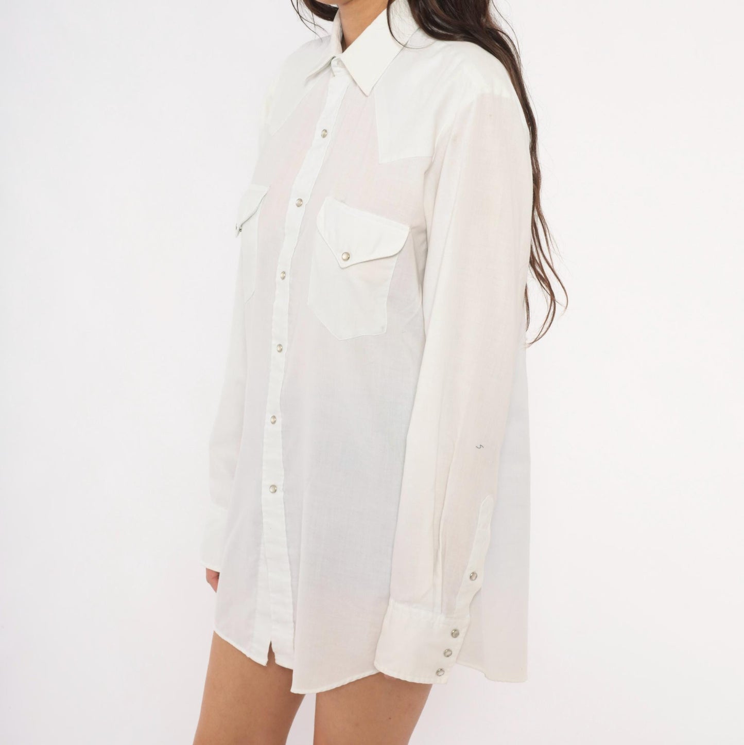 90s Miller Western Wear Pearl Snap Shirt White Cotton Yoke Extra Large XL
