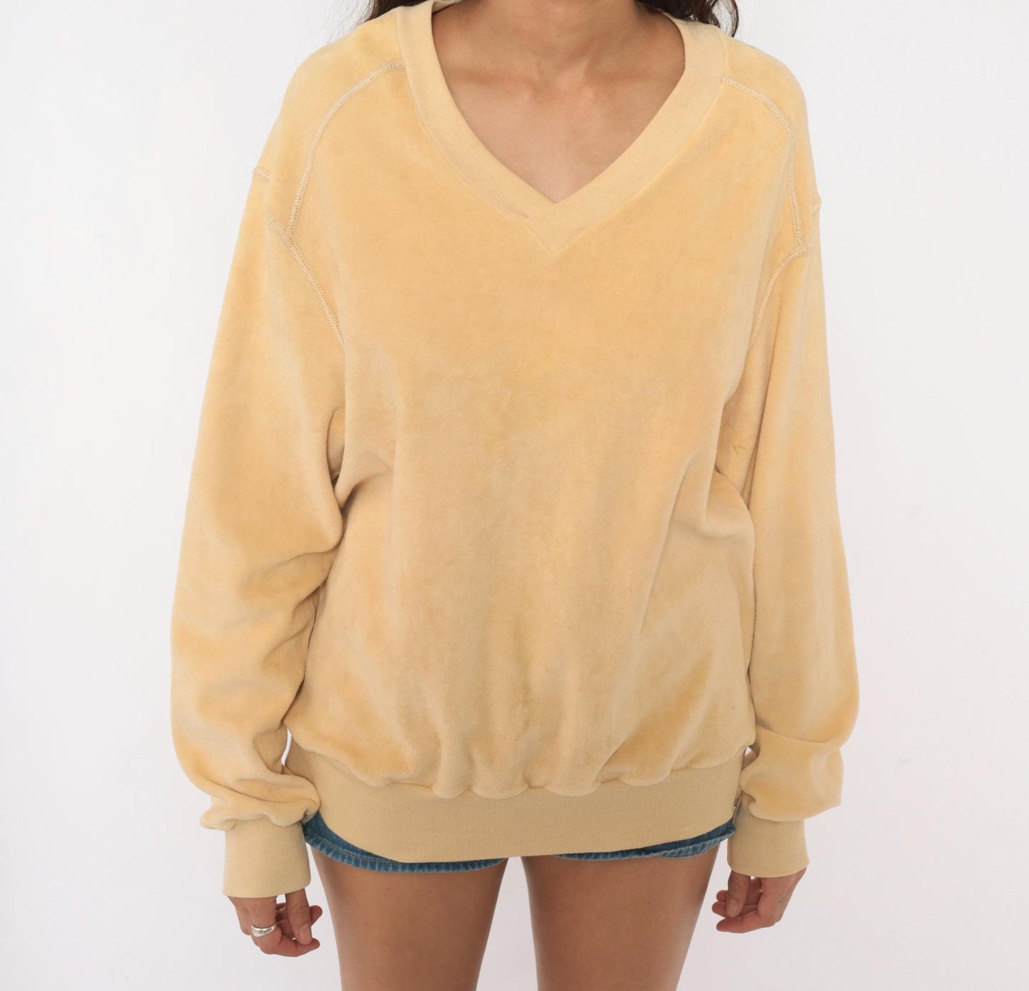 80s Admit One Velour Sweatshirt Cream Raglan V-Neck Extra Large XL