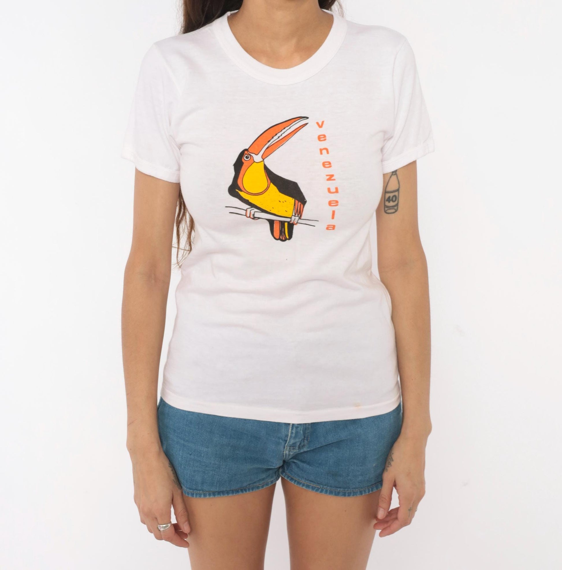 2000s Venezuela Toucan Graphic Baby Tee White Cotton Extra Small XS