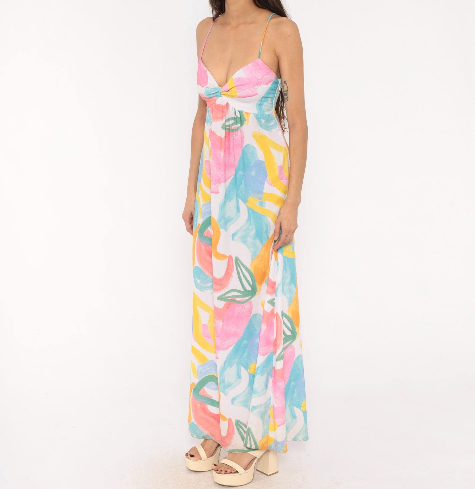 2000s Show Me Your Mumu Abstract Brushstroke Maxi Dress Spaghetti Strap Small