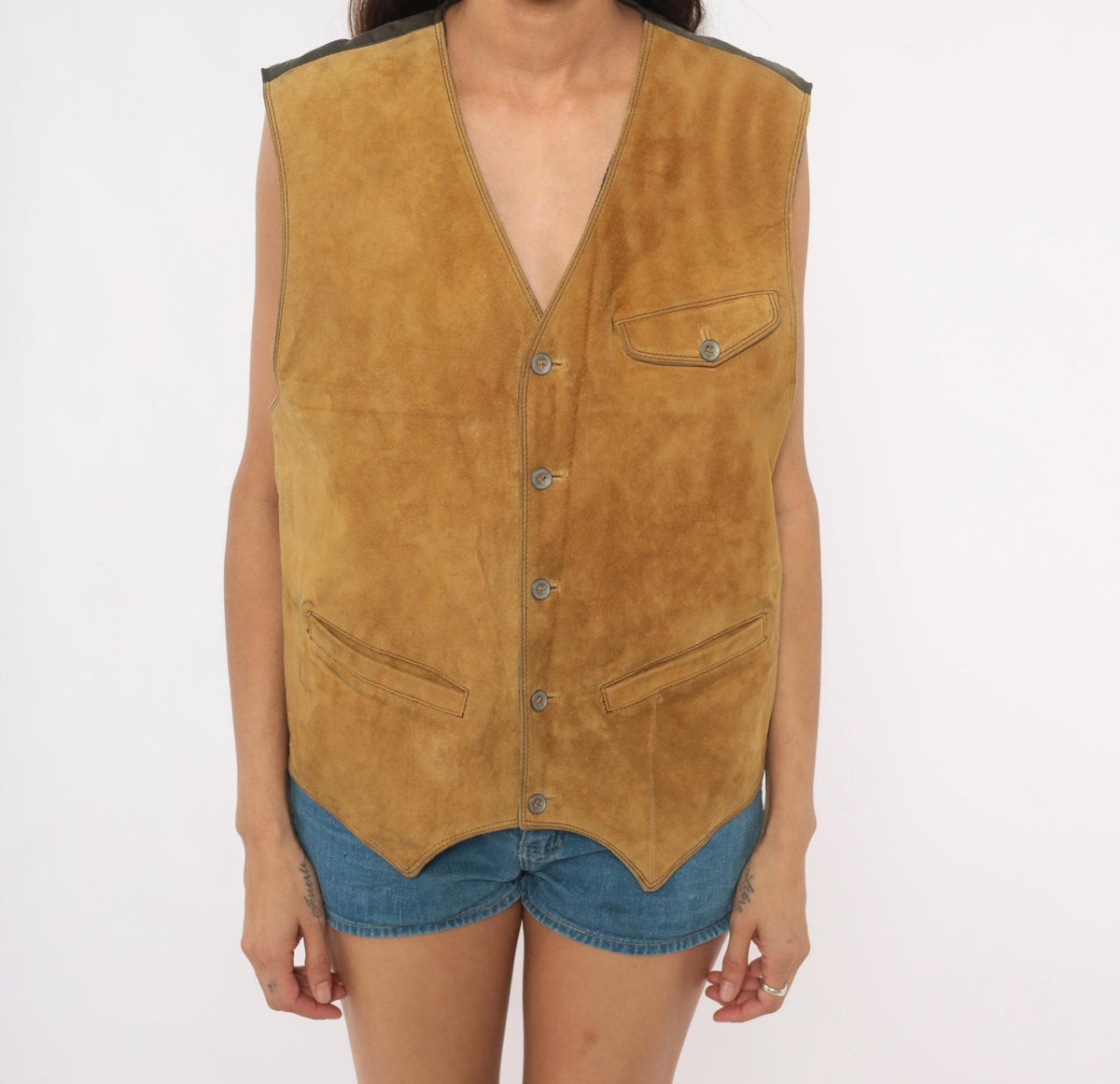 80s Robert Comstock Tan Suede Vest Diamond Quilted Buckle Back Small