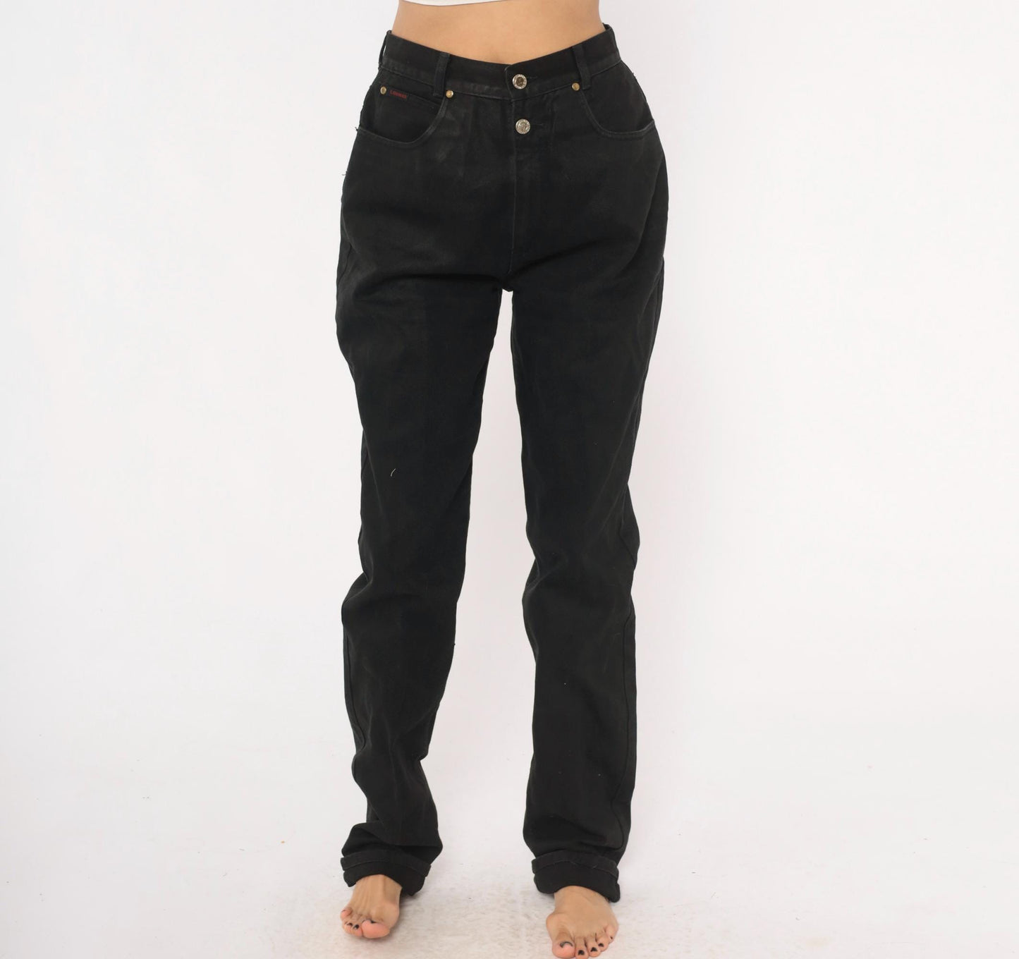 90s Lawman Western Black Denim High Waist Straight Leg Mom Jean Small