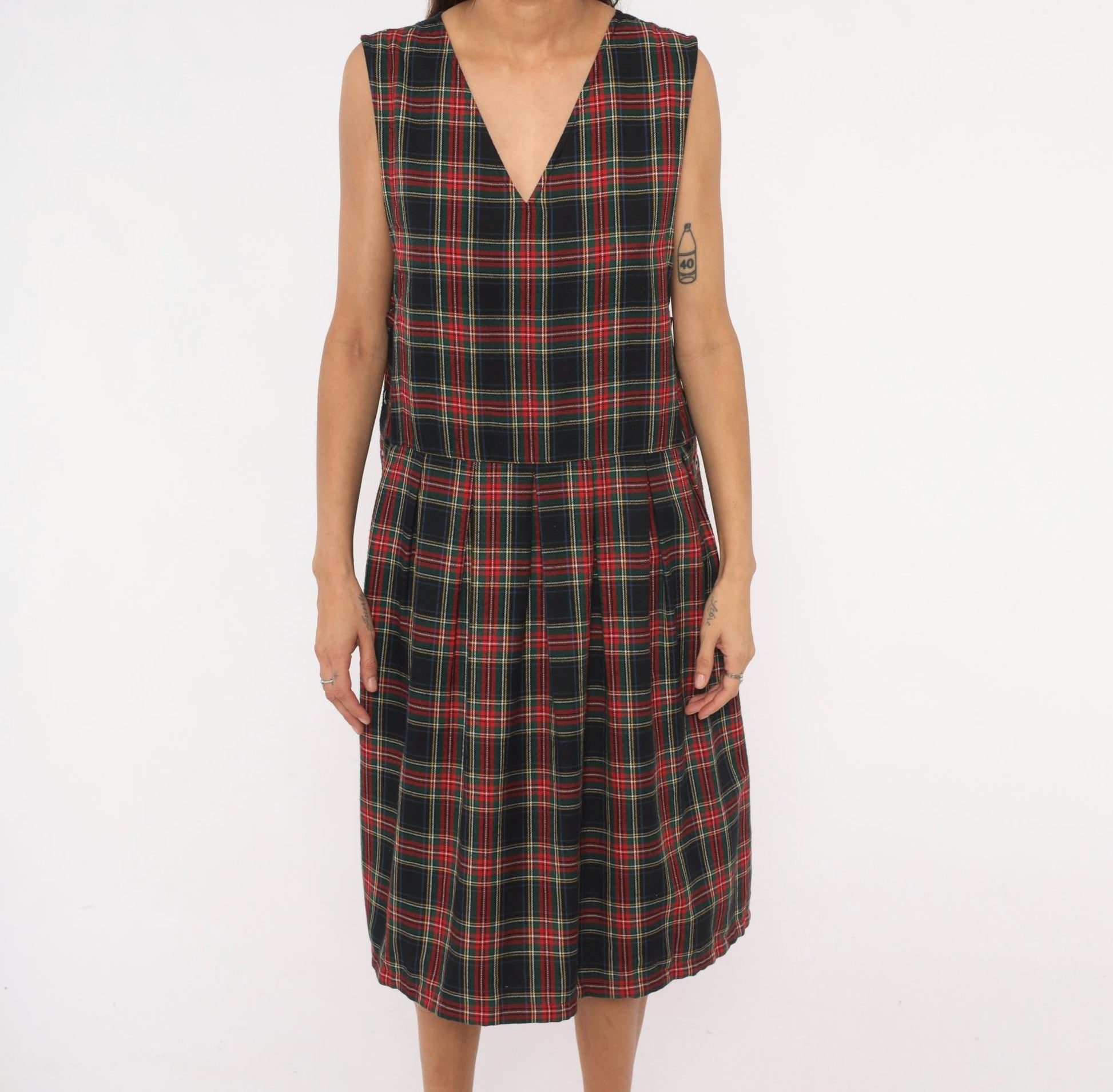 90s Baxter & Wells Plaid Jumper Dress Navy Red Green Tartan Large L