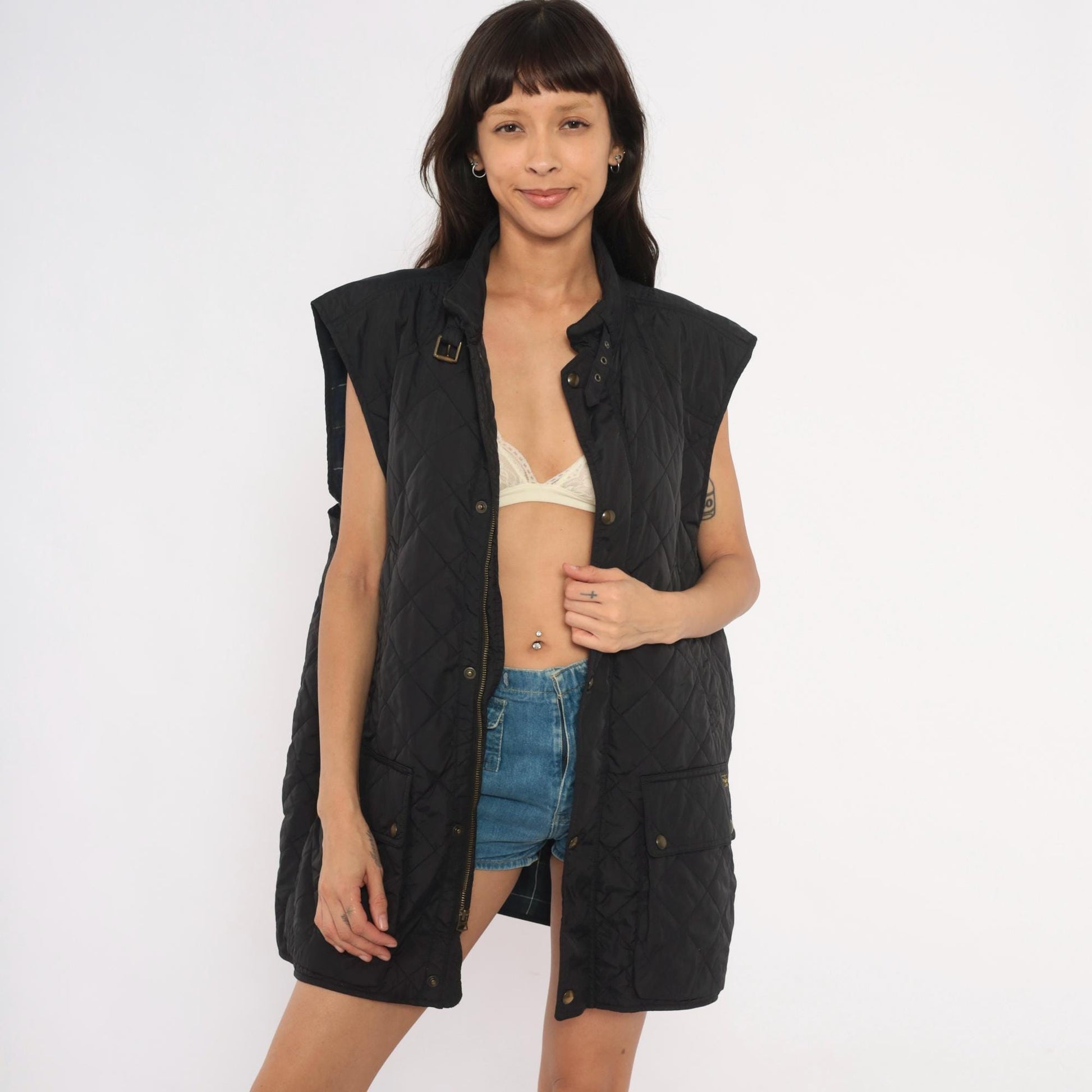 Polo Ralph Lauren Black Quilted Vest Diamond Stitch Snap Front Extra Large XL