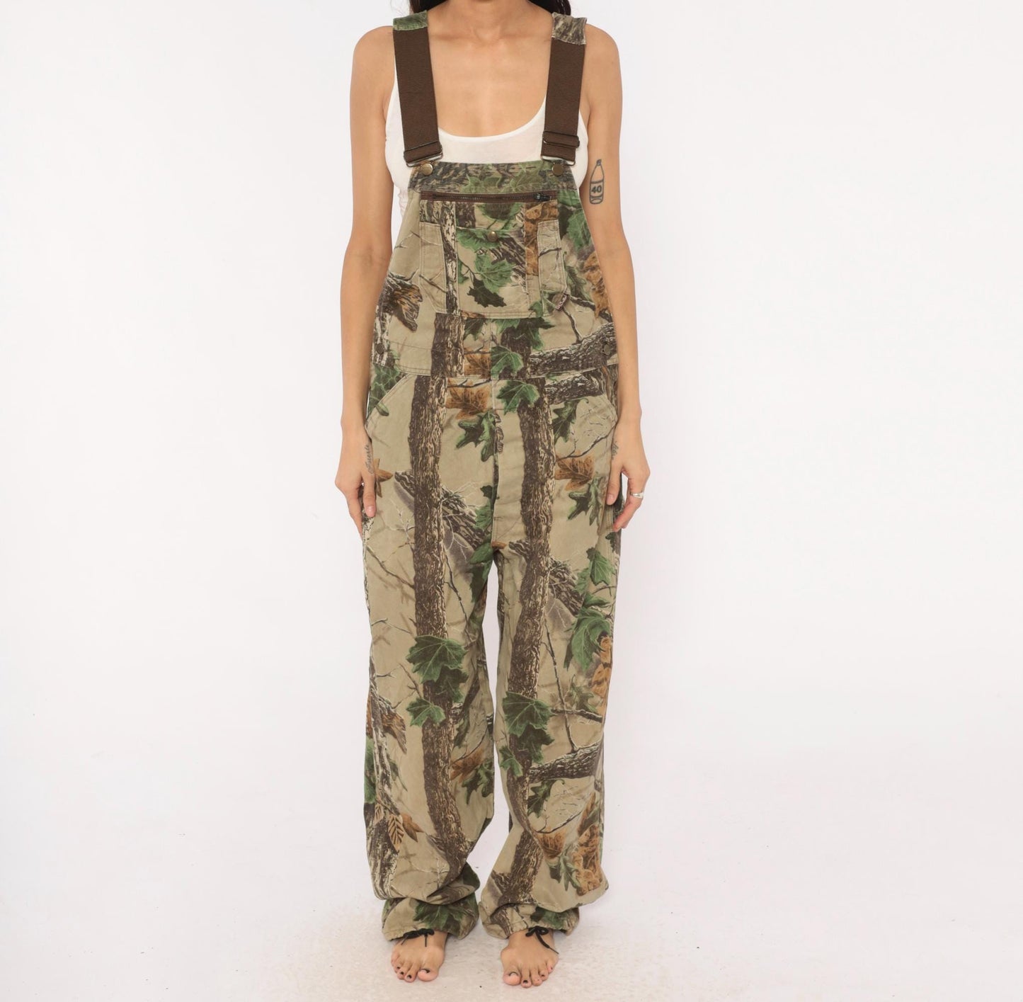 90s Realtree Camo Bib Overalls Walls Woodland Tree Leaf Cotton 34x32
