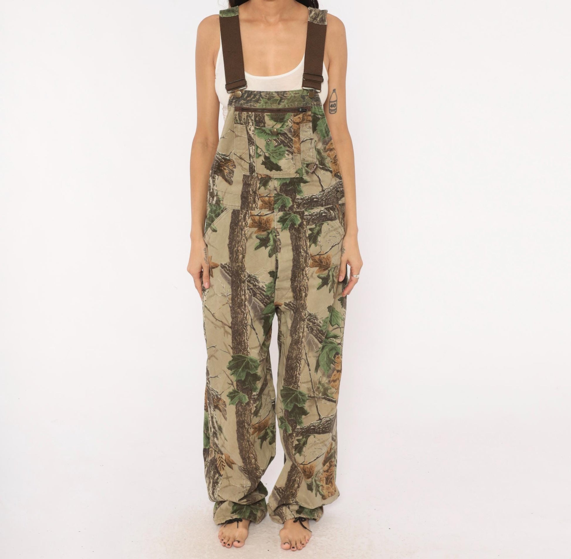 90s Realtree Camo Bib Overalls Walls Woodland Tree Leaf Cotton 34x32