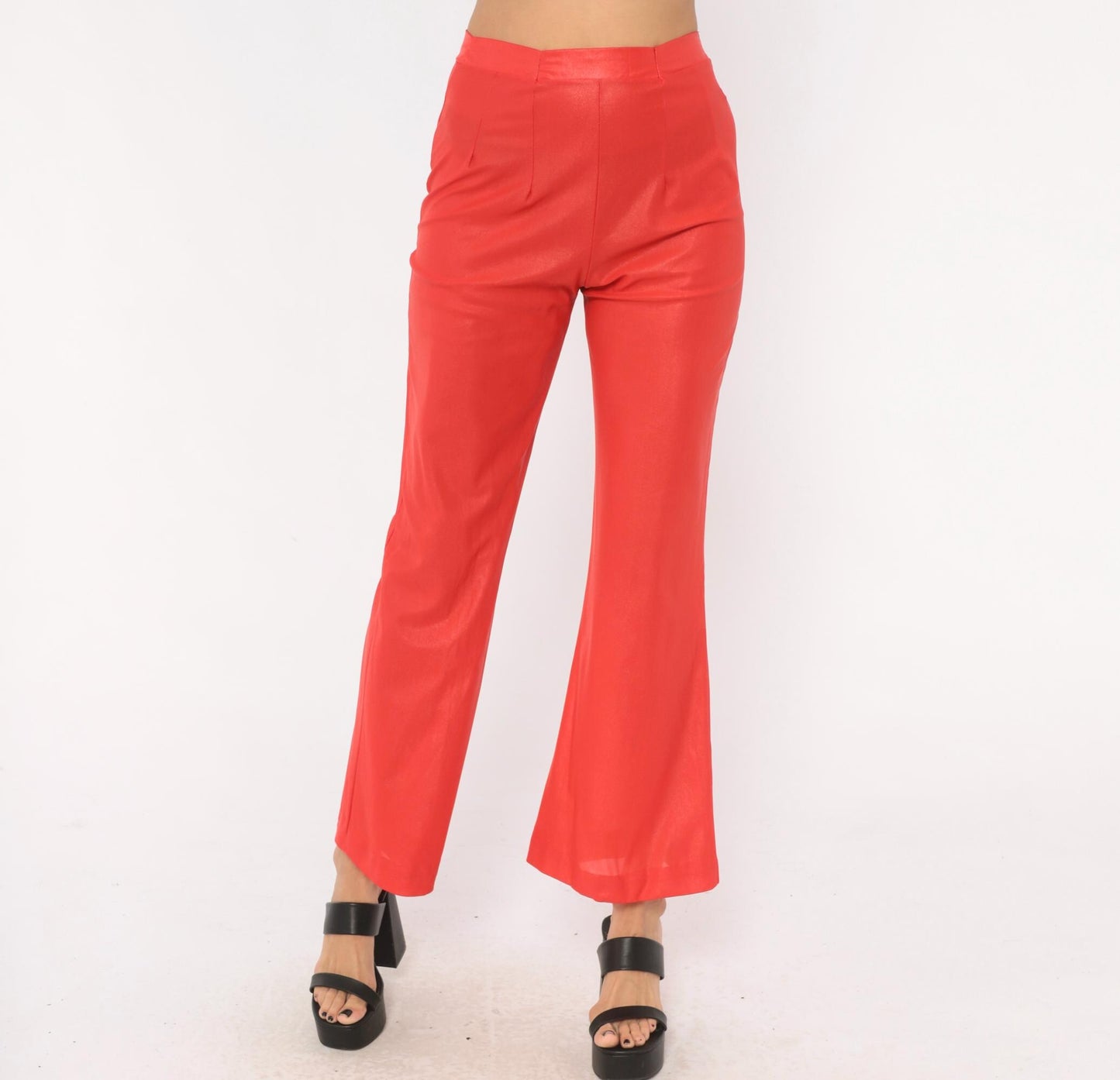 70s Habella Neon Coral Flare Pants High Waist Bell Bottom Acetate XS