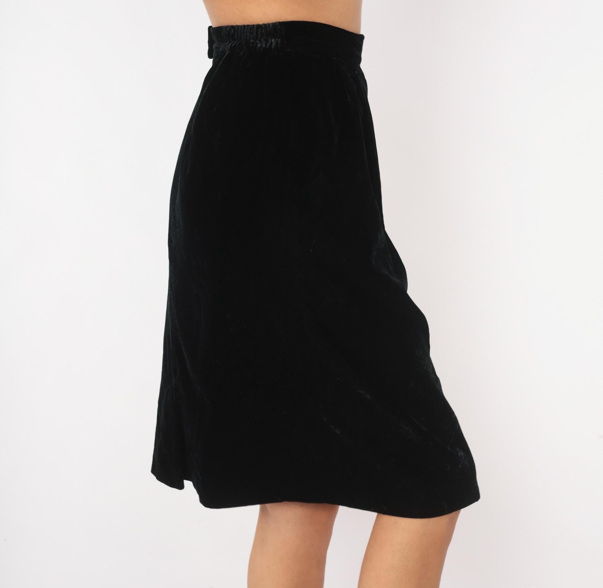 90s TanJay Black Velvet Pencil Skirt Knee-Length Small S