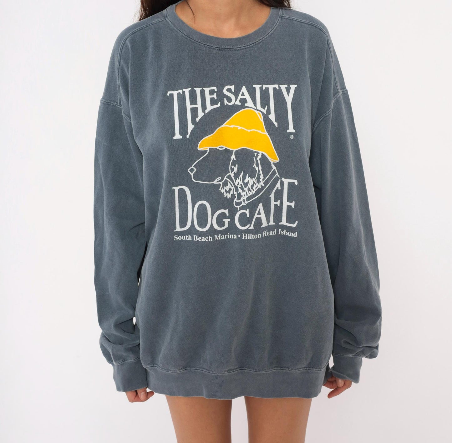 90s Salty Dog Cafe Hilton Head Island Sweatshirt Grey Cotton Graphic Dog Extra Large XL