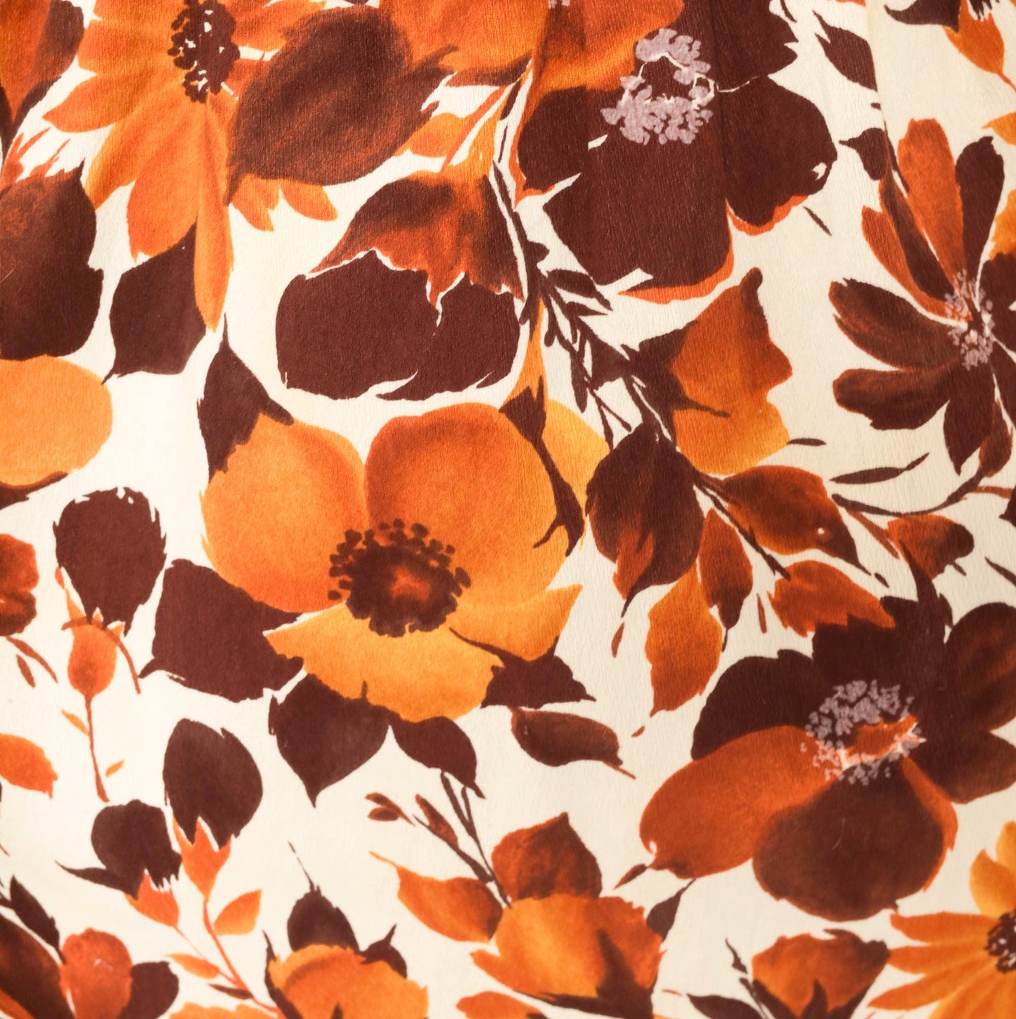70s Floral Maxi Dress Brown Puff Sleeve Empire Waist Cotton Large L