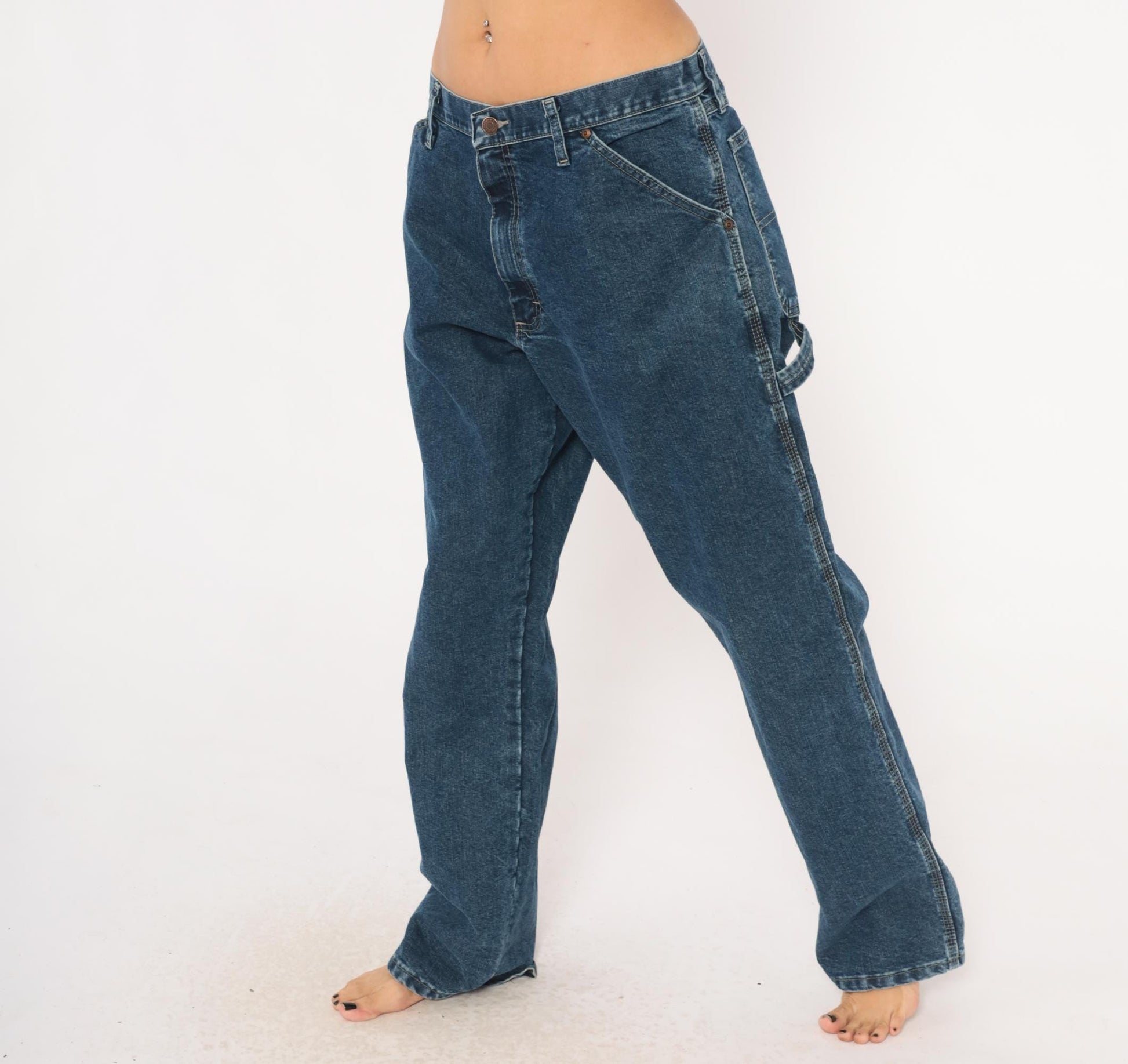 Y2K Wrangler Carpenter Jeans Navy Denim Straight Leg 34x32 Large