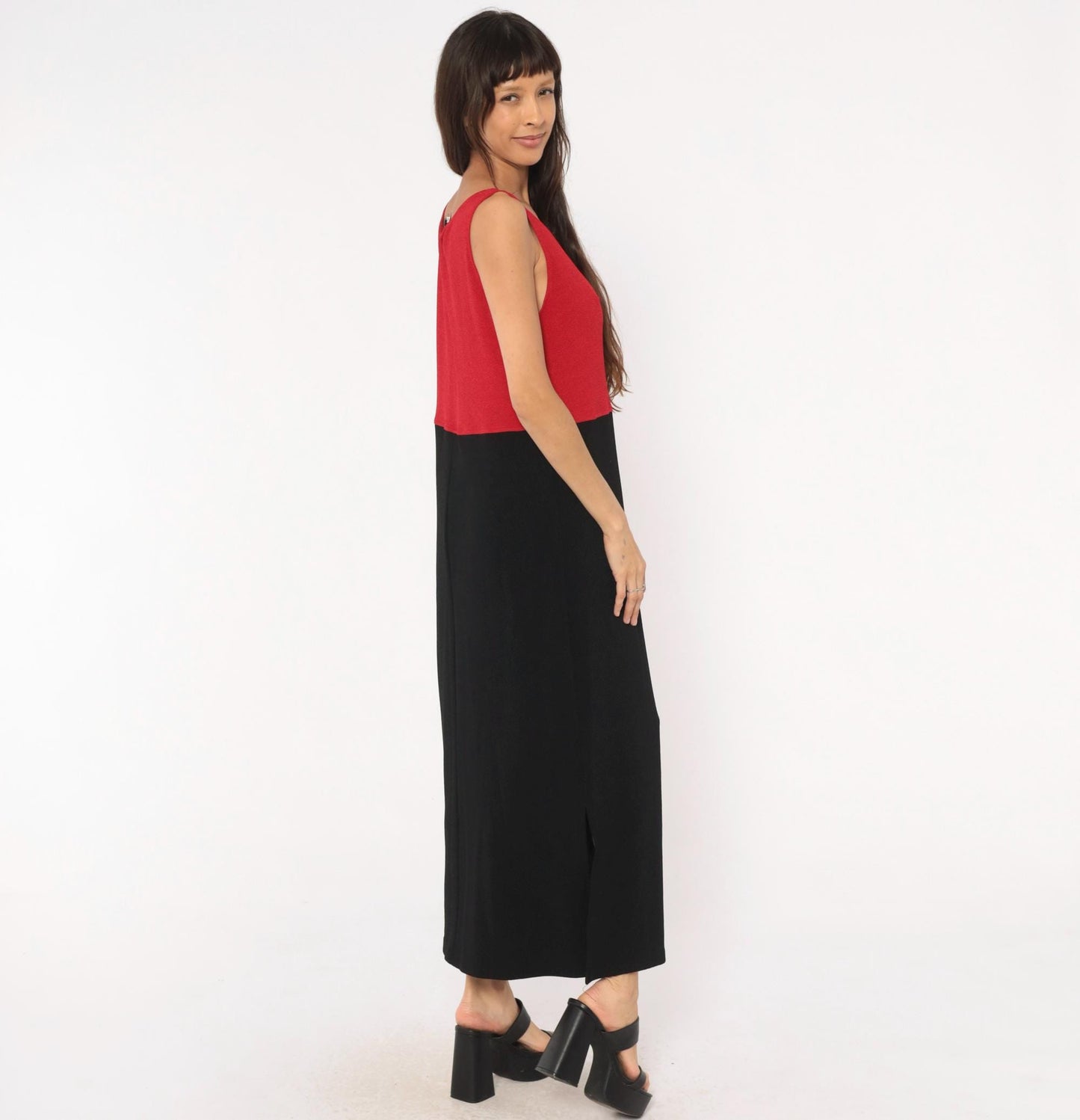 90s Positive Attitude Color Block Maxi Dress Red Black Sleeveless Large L