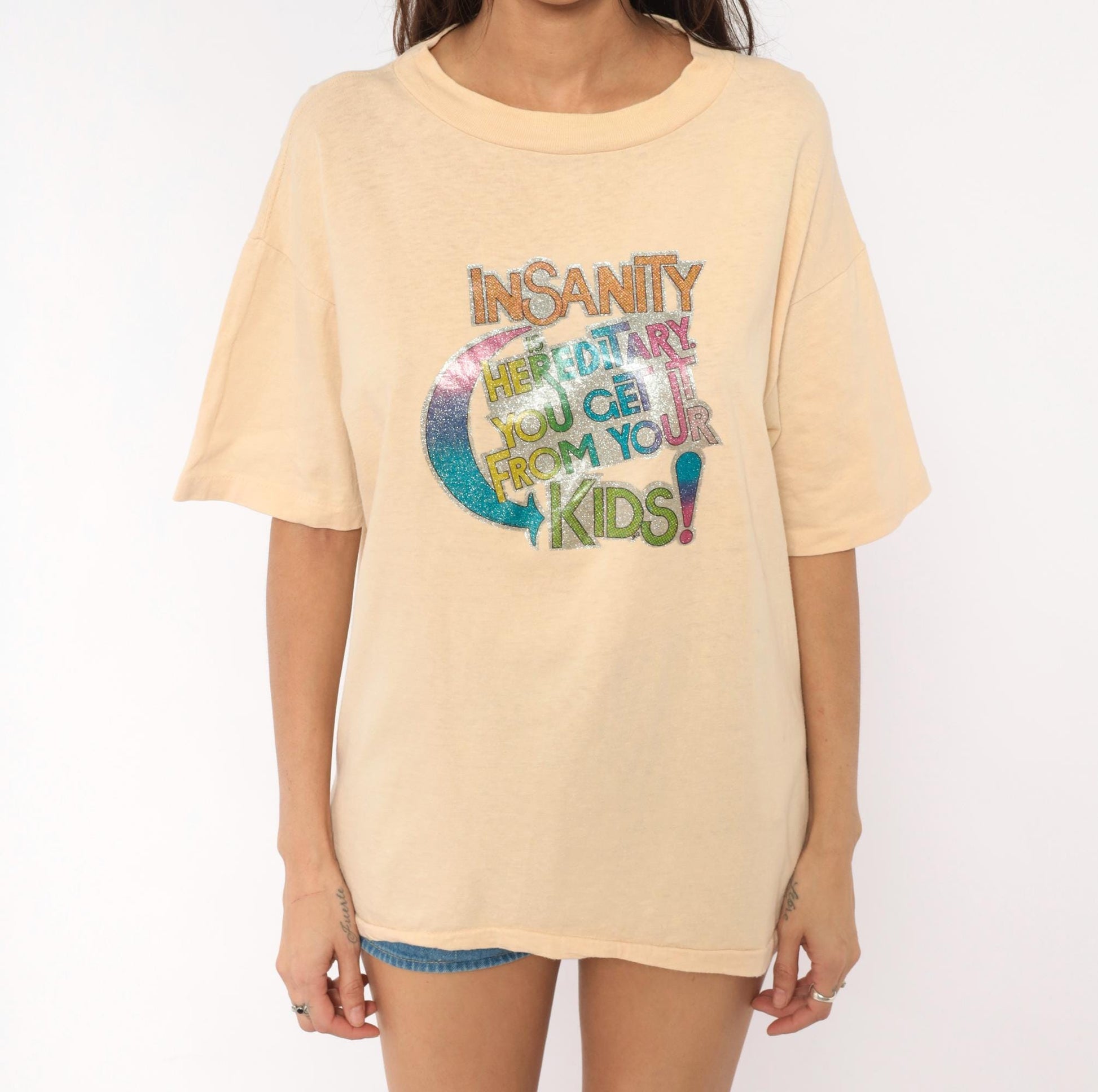 90s Anvil Graphic Tee Insanity Hereditary Kids Peach Cotton Extra Large